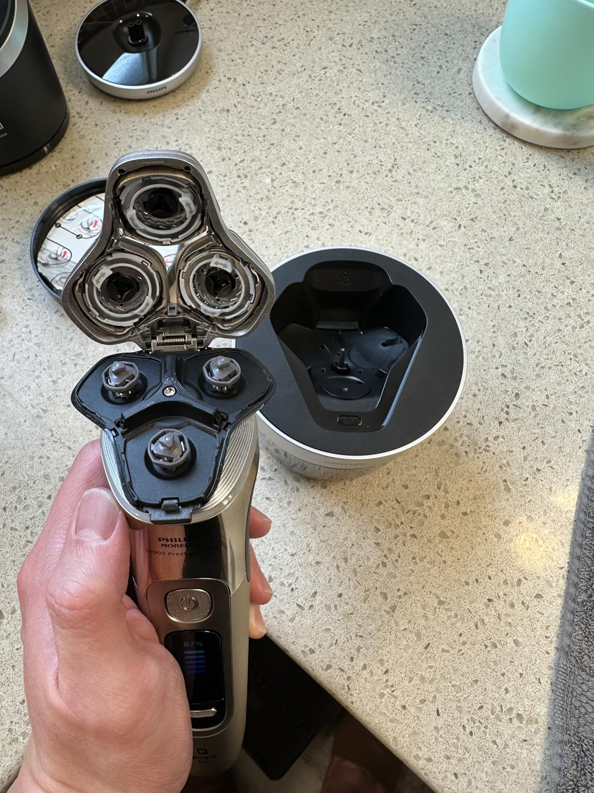 Philips Norelco i9000 Prestige Ultra Electric Shaver, White Gold | 360 Degree Rotating NanoTech Precision Blades, SenseIQ Pro, 5 Shave Modes, Pressure & Motion Sensor, Beard Styler, XP9403/88 customer photo 1
