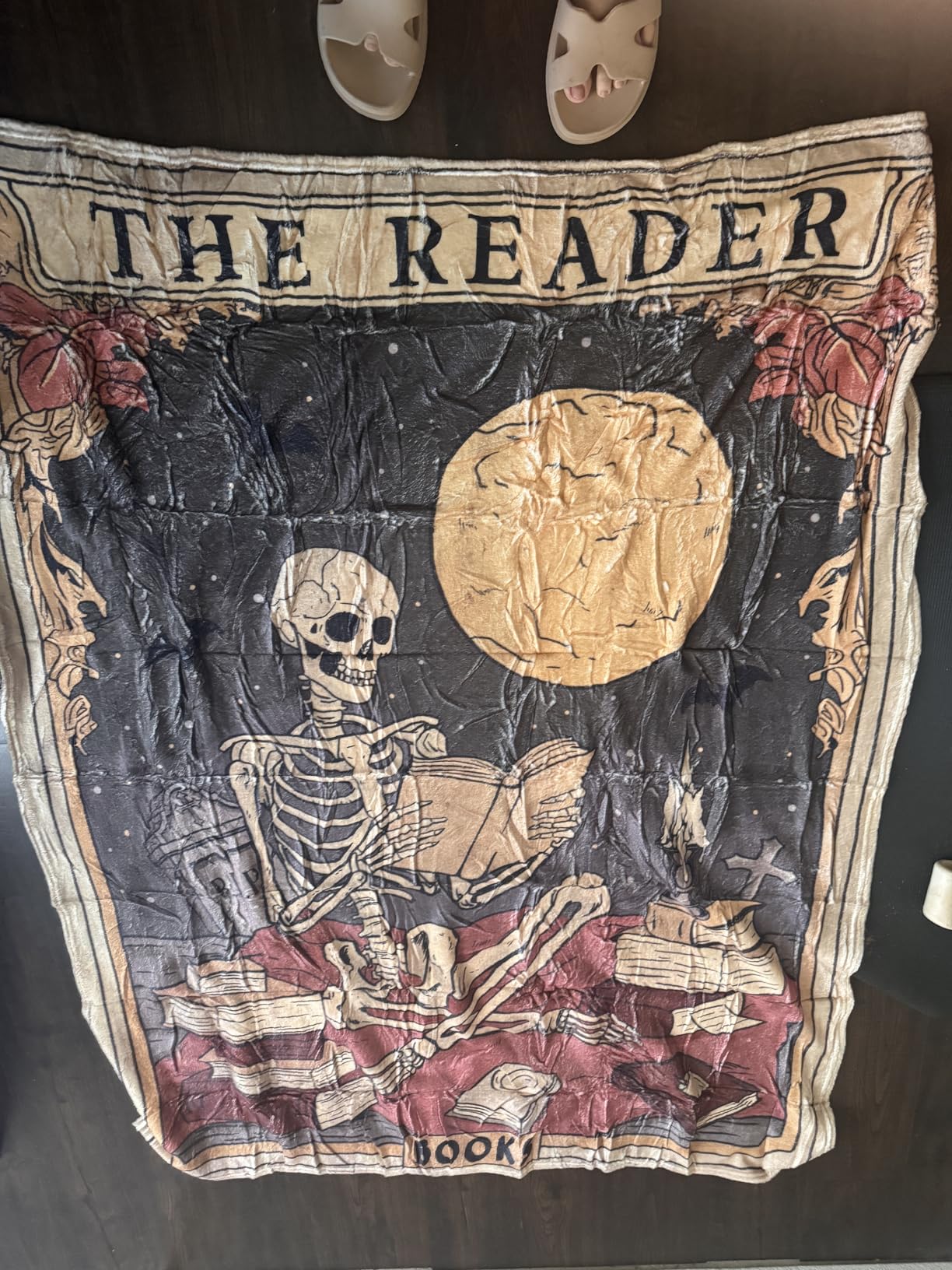 SmoothNovelty Halloween Ghost Blanket 60 x 50 Inch Book Lovers Gifts Spooky Reading Throw Blanket Bookworm Horror Gifts for Basket Women Bookish Librarian Book Club Reader(Skeleton) customer photo 2