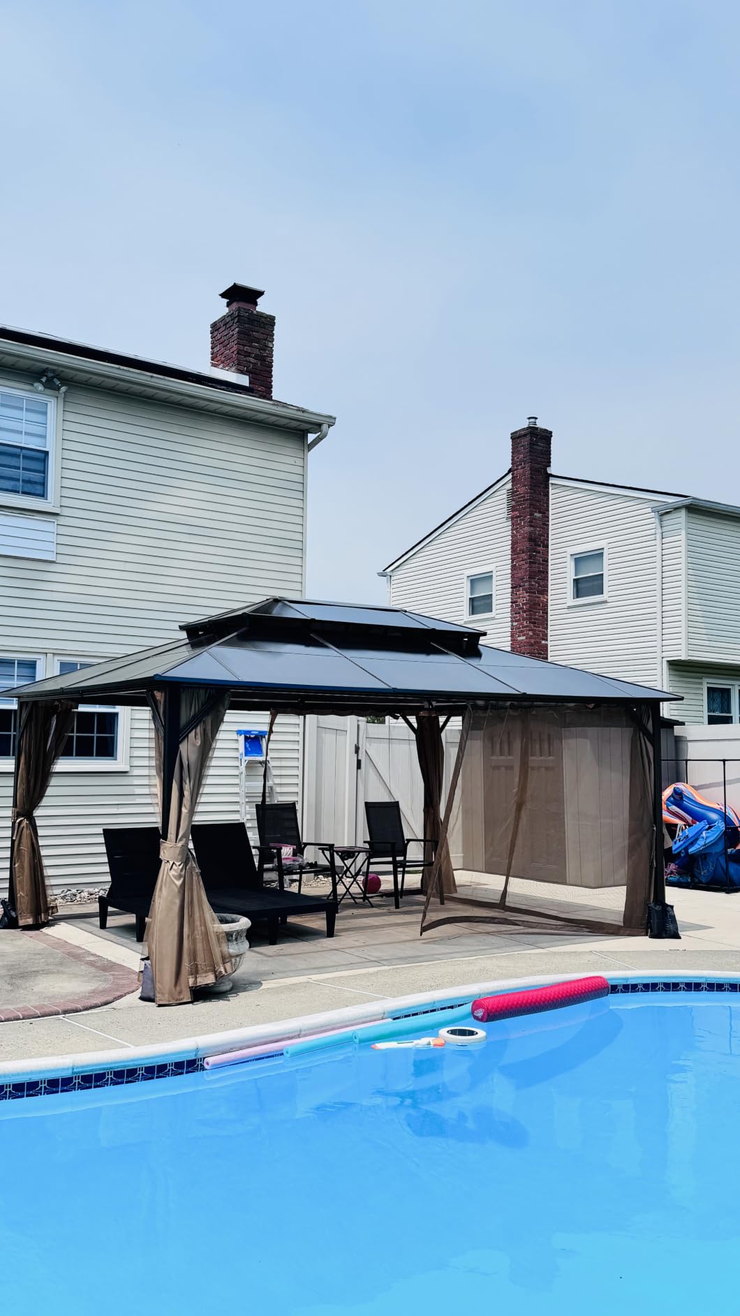 Aoxun 12'x16' Outdoor Gazebo with Double Polycarbonate Roof Brown | Hardtop Metal Gazebo with Mosquito Netting and Privacy Curtains for Garden, Patio, Backyard customer photo 1