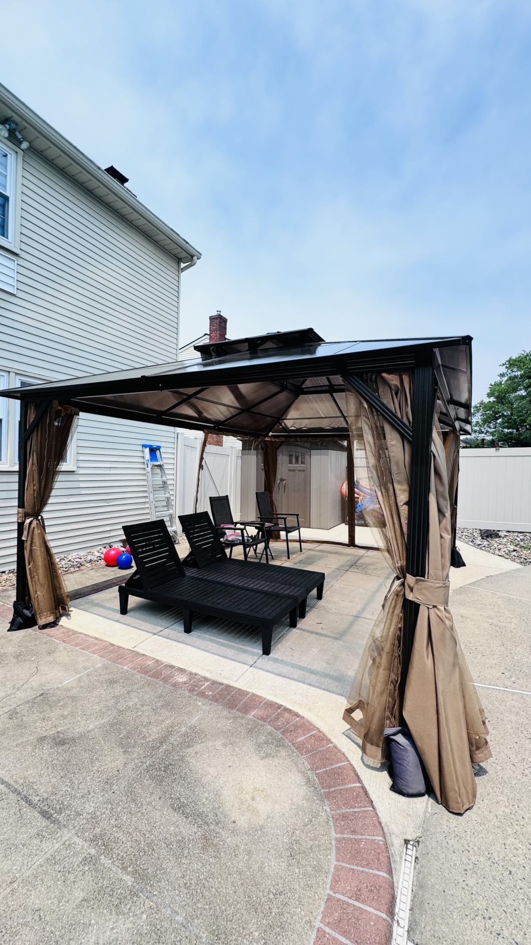 Aoxun 12'x16' Outdoor Gazebo with Double Polycarbonate Roof Brown | Hardtop Metal Gazebo with Mosquito Netting and Privacy Curtains for Garden, Patio, Backyard customer photo 2