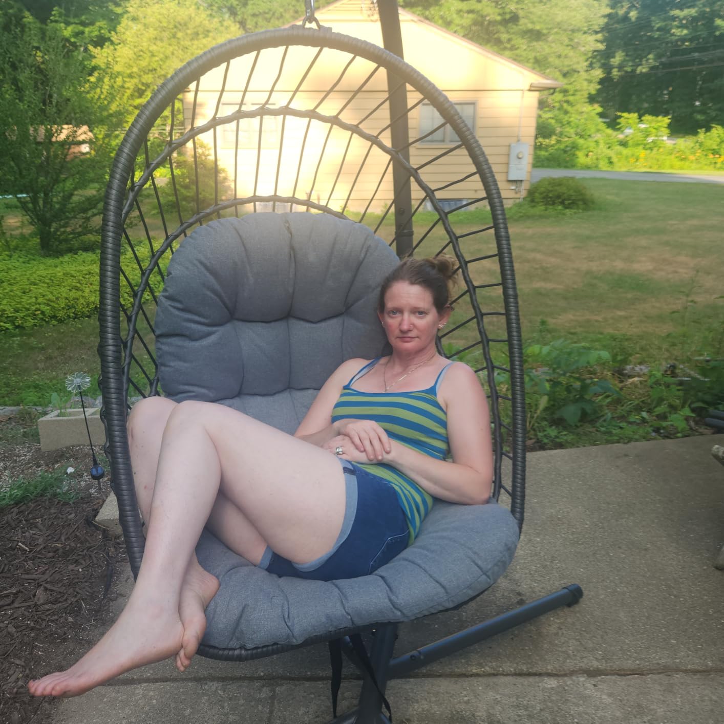 Kingdura Hanging Egg Chair with Stand Indoor Outdoor, Foldable Rattan Wicker Hammock Egg Swing Chair for Bedroom Porch Patio Garden, Thickened Cushion, 350LBS Capacity, Heavy Duty Frame customer photo 1