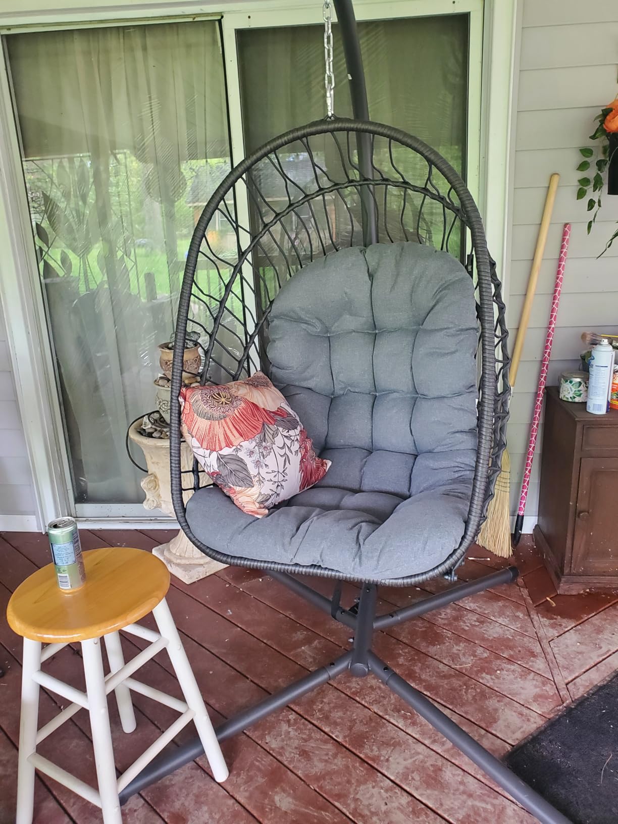 Kingdura Hanging Egg Chair with Stand Indoor Outdoor, Foldable Rattan Wicker Hammock Egg Swing Chair for Bedroom Porch Patio Garden, Thickened Cushion, 350LBS Capacity, Heavy Duty Frame customer photo 2