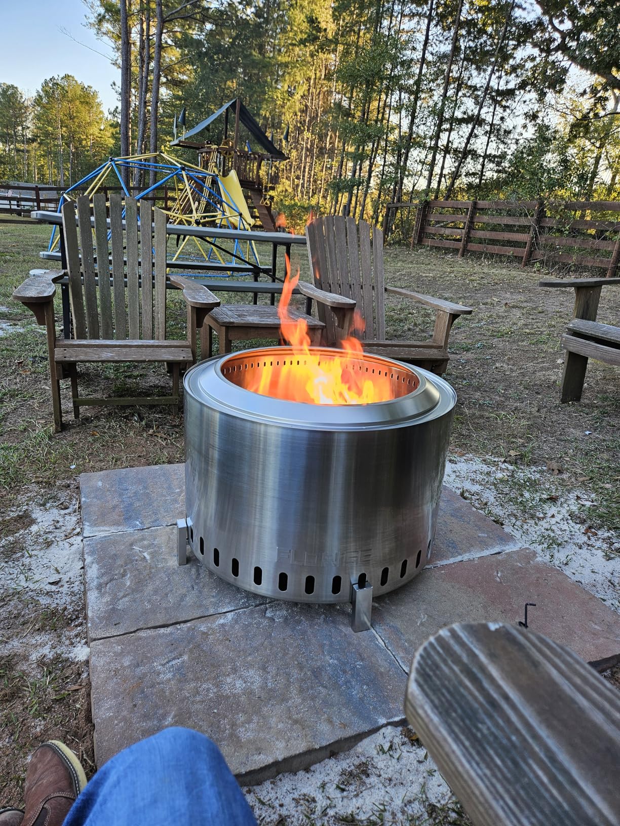 Florise 27 Inch Smokeless Fire Pit, Outdoor Portable Firepit with Waterproof Cover & Poker, Stainless Steel Wood Burning Fireplace for Outside,Patio, Camping, Bonfire, Silver customer photo 2