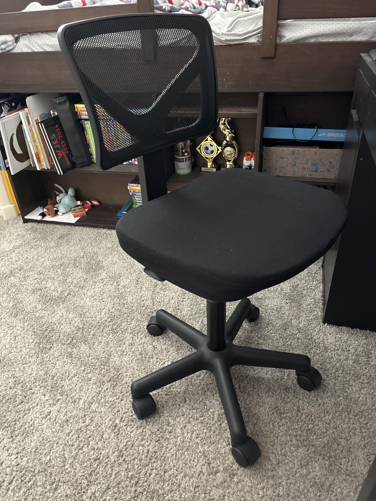 Sweetcrispy Small Armless Desk Chair, Mesh Rolling Office Chairs | Adjustable Ergonomic Lumbar Support, Low-Back, Swivel Wheels, Home Work, Bedroom, Study, Student, Adults, Classic Black customer photo 1