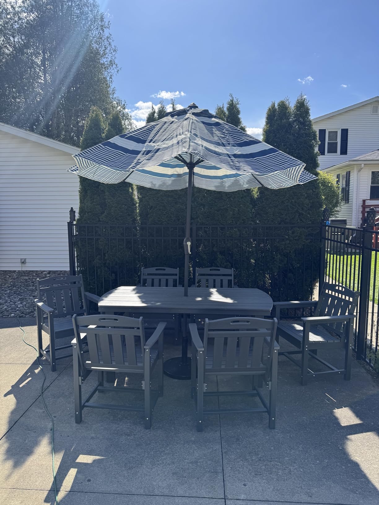 HDPE Outdoor Dining Set of 6, Patio Table and Chairs Sets, Grey | 7-piece heavy-duty all-weather patio furniture set with 2