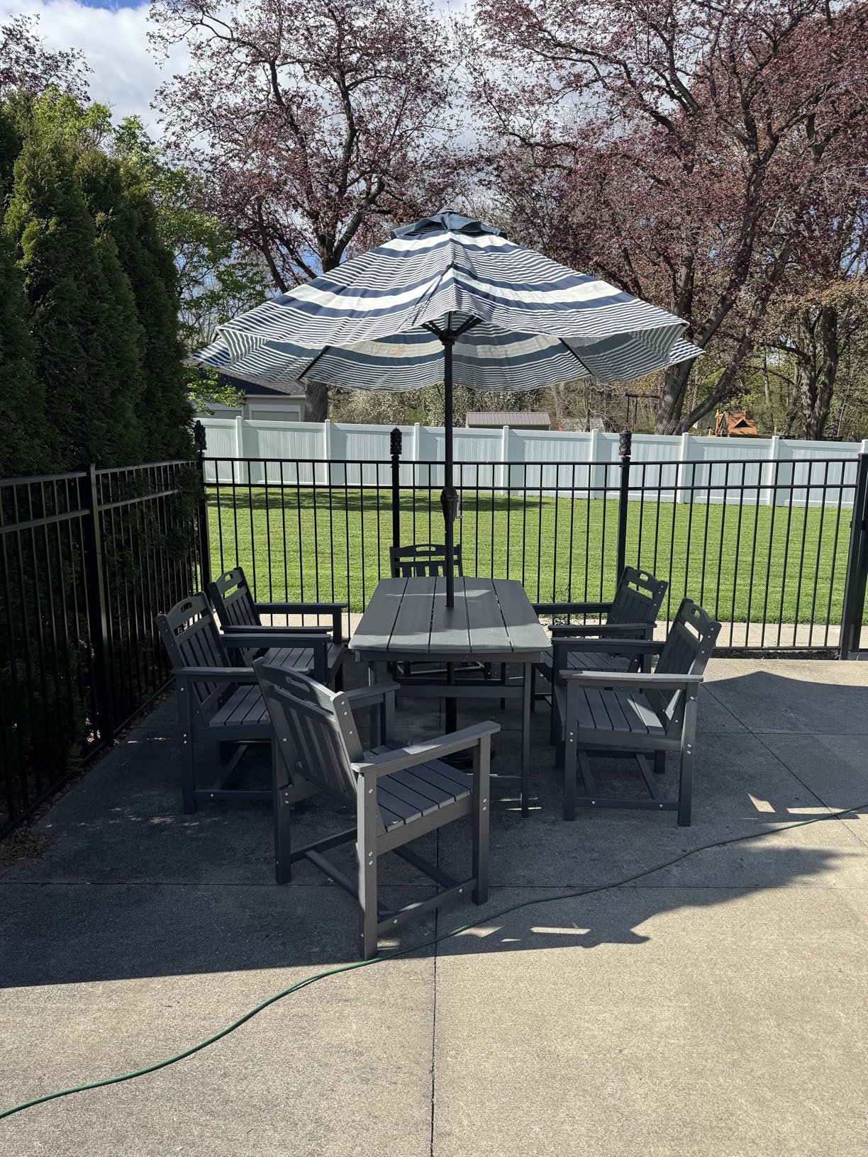 HDPE Outdoor Dining Set of 6, Patio Table and Chairs Sets, Grey | 7-piece heavy-duty all-weather patio furniture set with 2