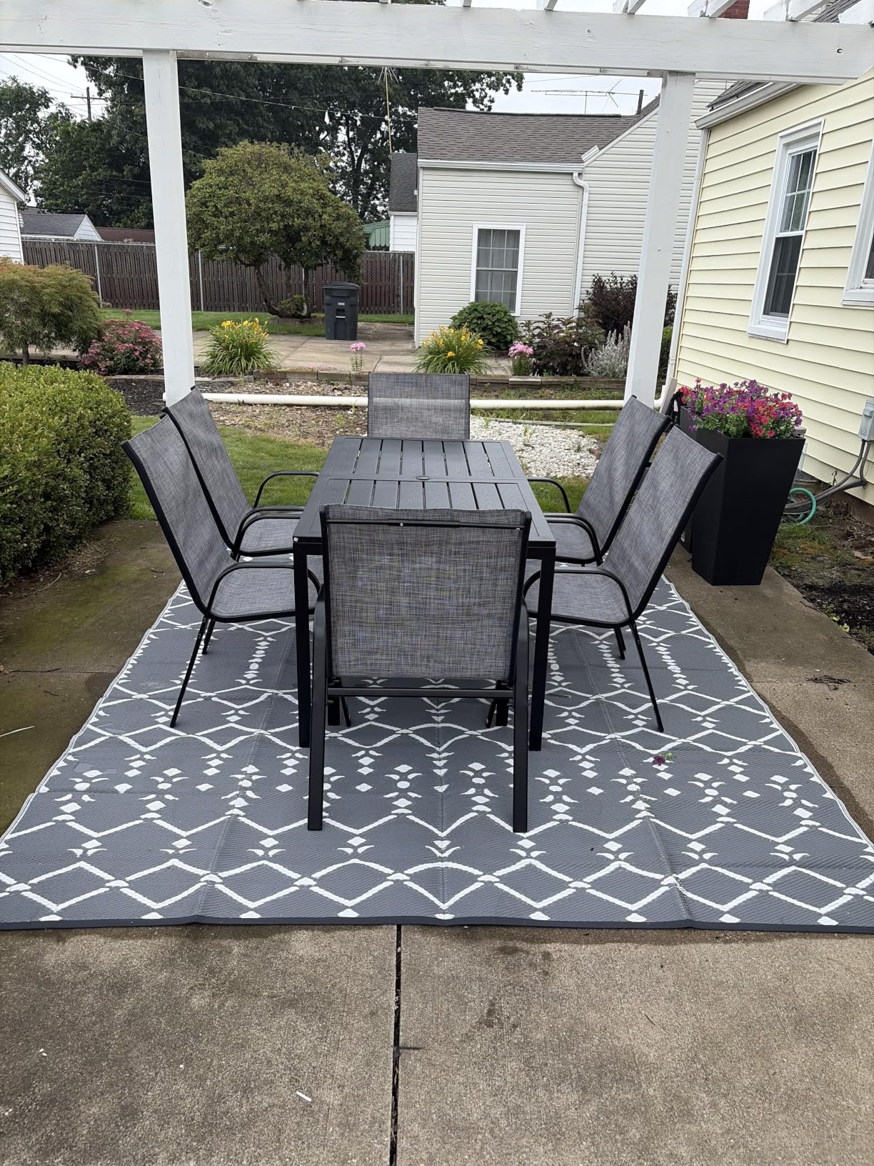 Pamapic Outdoor Dining Sets for 6, Rectangular Steel Slat Table with 6 Textilene Chairs, 7 Piece Patio Table and Chairs Set with Umbrella Hole for Patio, Backyard, Poolside (Grey, No Umbrella) customer photo 2