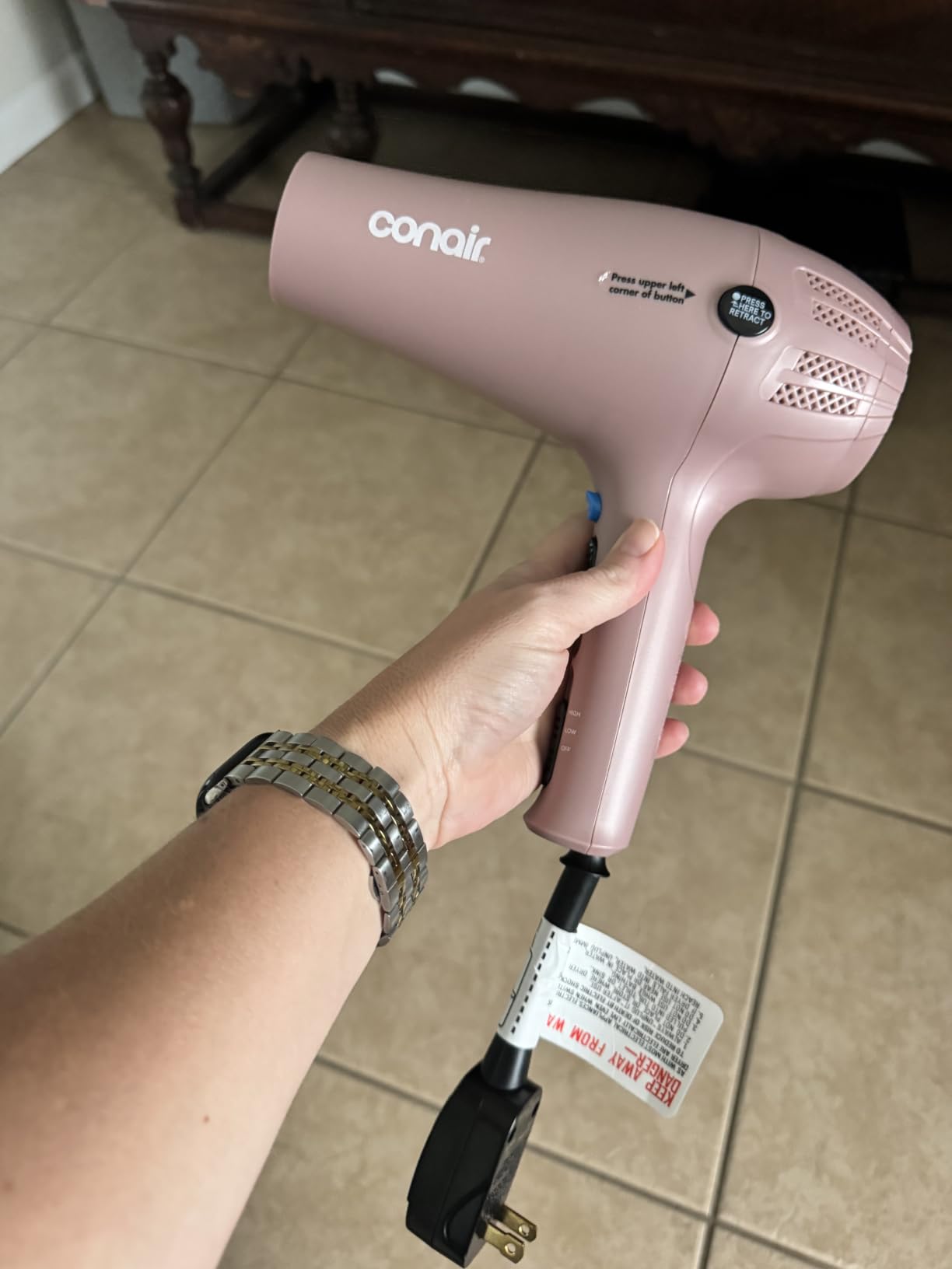 Conair Hair Dryer with Diffuser & Concentrator, 1875W, Matte Light Pink customer photo 1