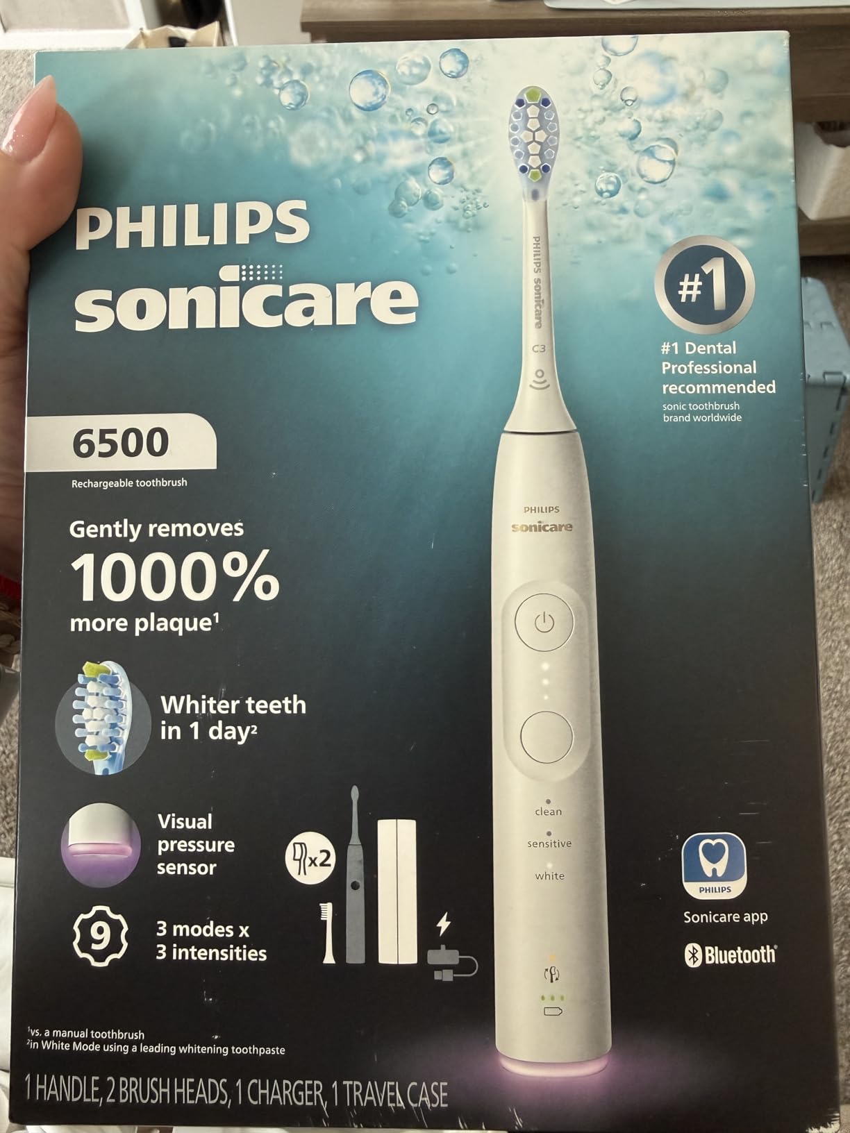 Philips Sonicare 6500 Rechargeable Electric Toothbrush, 2 Brush Heads, Pink | 1000% More Plaque Removal, Visual Pressure Sensor, 9 Brush Settings, App Connected, 21-Day Battery, Travel Case, HX7412/05 customer photo 2
