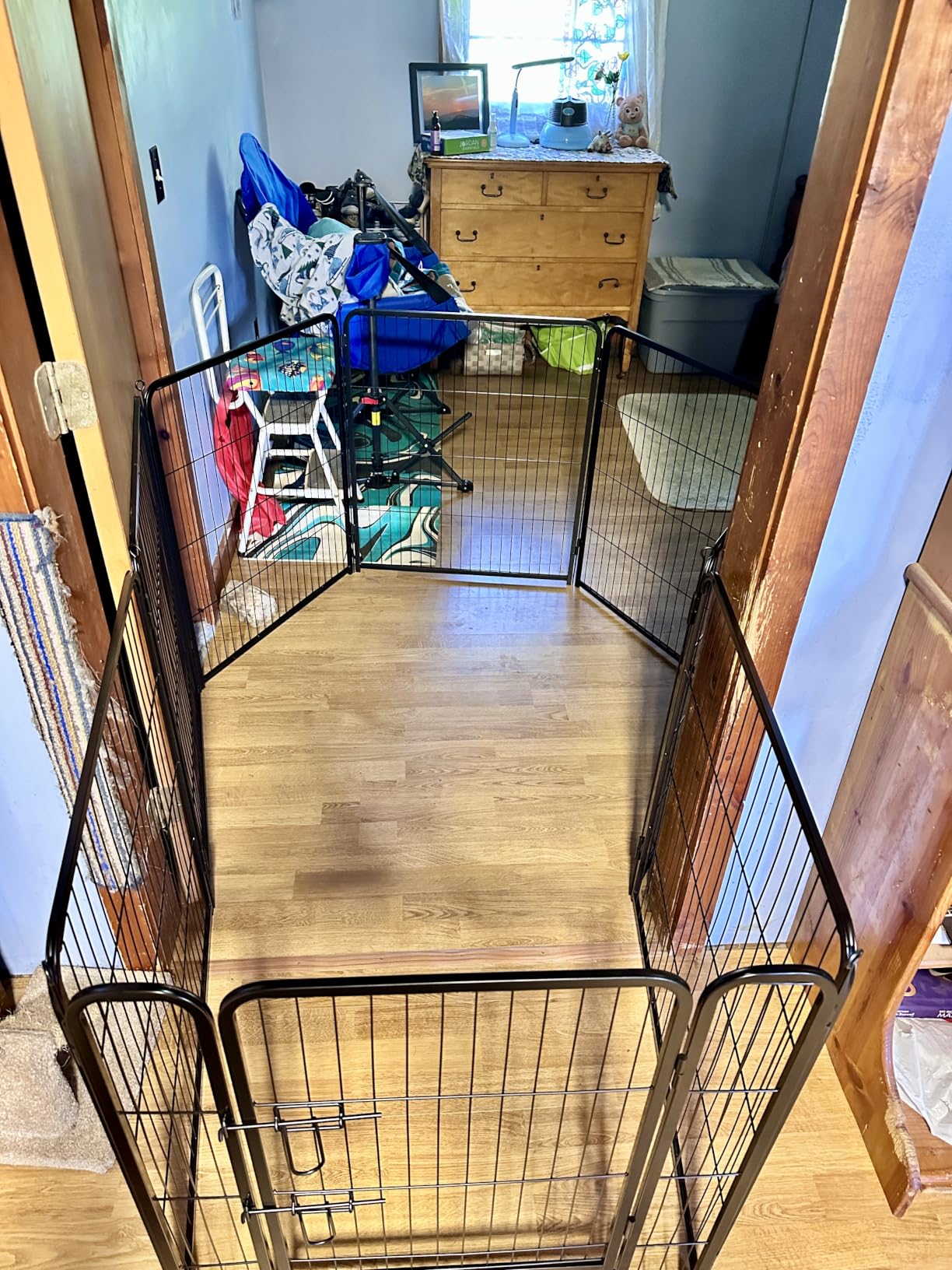 DUMOS Dog Playpen Indoor, Metal 32 Inch 8 Panels Foldable Pet Fence with Door, Outdoor Small Medium Large Dog Puppy Portable Exercise Play Pen for RV Camping, Trips, Play Yard customer photo 2