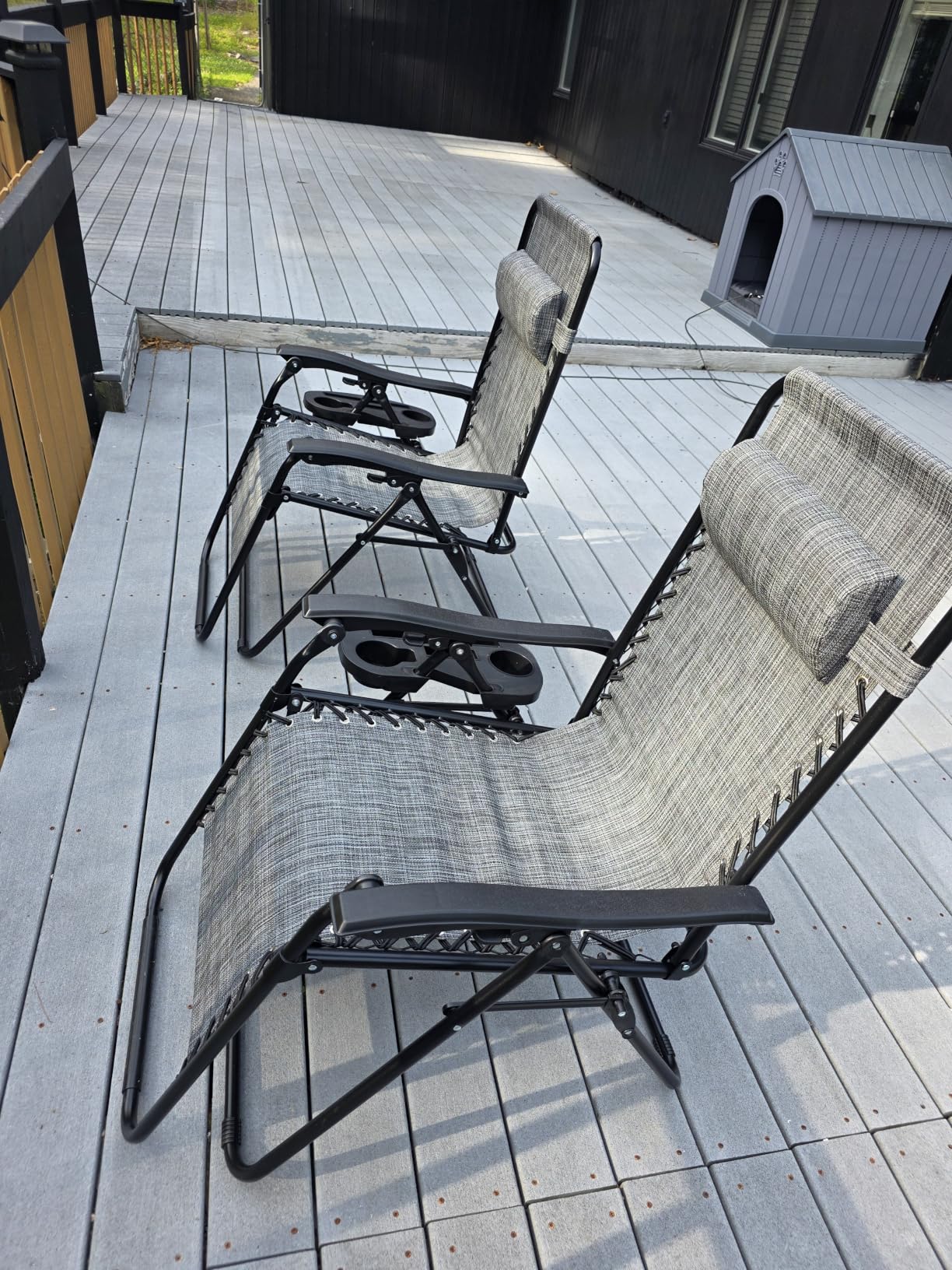 JEAREY Zero Gravity Lounge Chairs Set of 2, Adjustable Steel Mesh Recliners with Pillows and Cup Holder Trays for Patio, Garden, Beach, Black customer photo 2