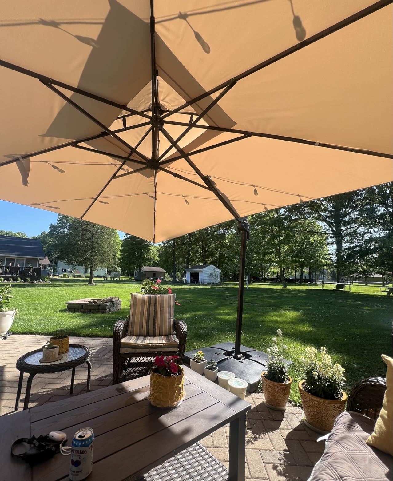10x13FT Cantilever Outdoor Patio Umbrellas, Double Top Large Rectangle Umbrella, Heavy Duty 360° Rotation Offset Outdoor Sun Shade Umbrella for Garden Deck Pool Backyard Patio, Navy Blue customer photo 2