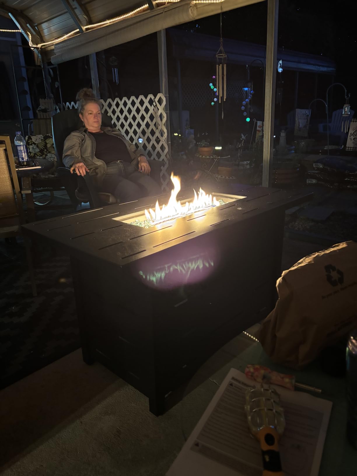 43 Inch Propane Fire Pit Table,50,000 BTU Rectangular Gas FirePits,CSA-Certified Steel 2-in-1 Multi-Use Propane Gas Fire Pit Table with Lid and Lava Rock,for Garden,Yard,Camping,Black customer photo 1
