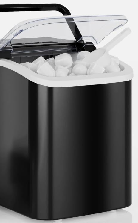 DUMOS Countertop Ice Maker with Handle, 26lbs/24H Portable Ice Machine, 9 Bullet Cubes Ready in 6 Mins, Self-Cleaning, Quiet Compact for Home, Kitchen, RV, Camping (Modern Black) customer photo 1