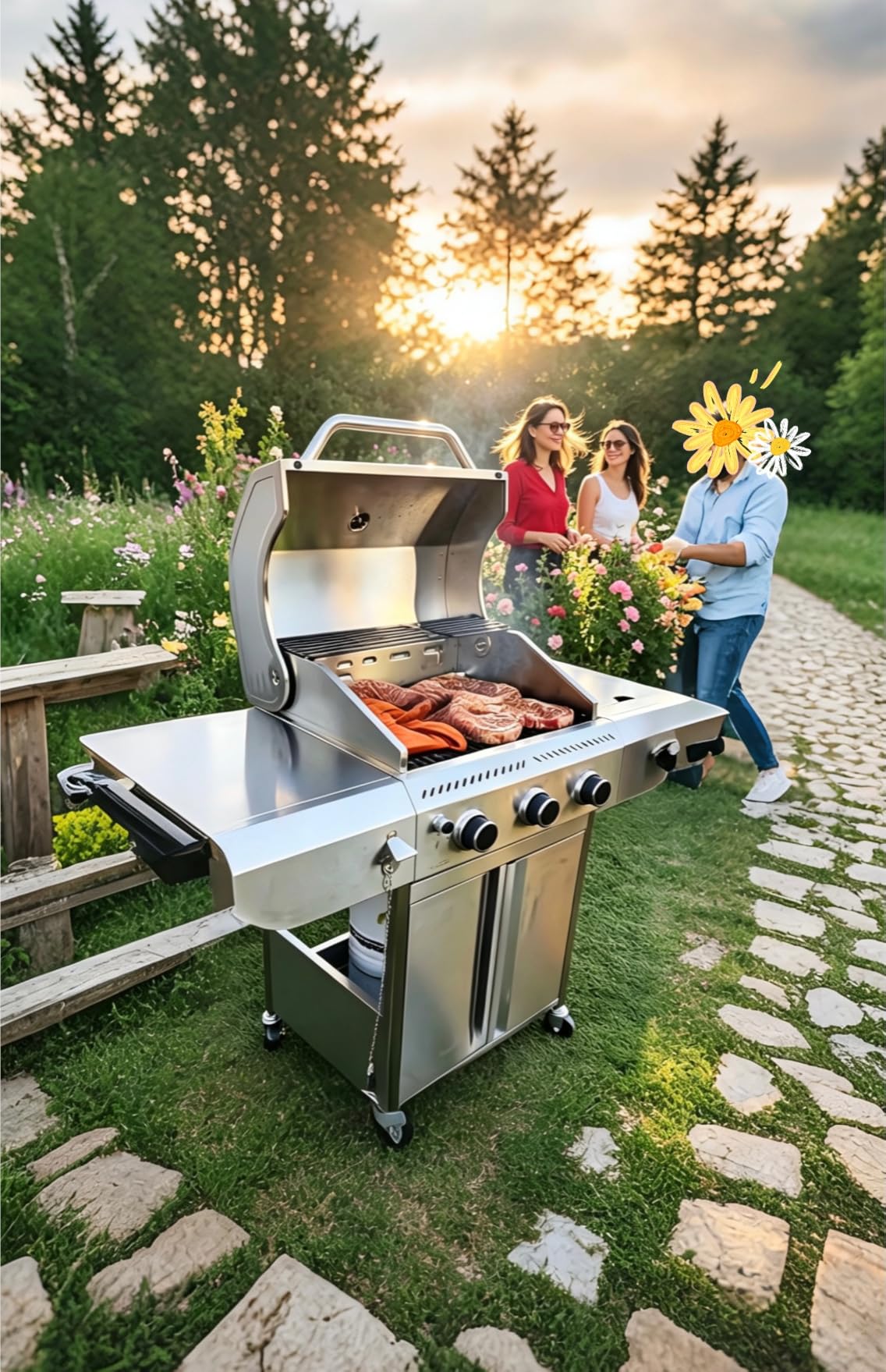 Electactic 3-Burner Propane Gas Grill with Side Burner, 34,000 BTU, Stainless Steel Barbecue Grill with Cast Iron Grates, Built-In Thermometer, Portable BBQ Grill for Outdoor Cooking, Patio,Camping customer photo 2