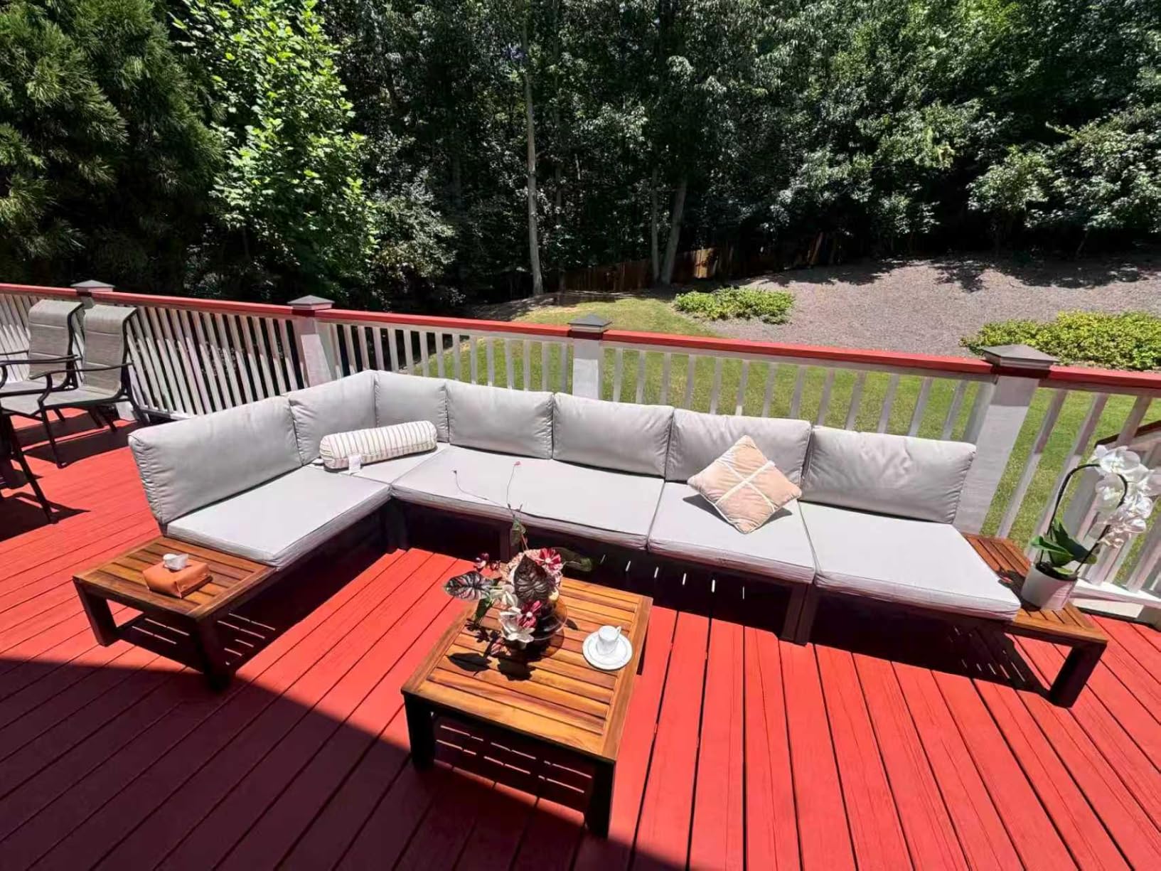 Sophia & William 4 Piece Metal Outdoor Sectional Sofa with Cushion | Modern L-shaped Patio Conversation Sets 4 Piece Outdoor Modular Couch with Built-in Side Table for Backyard customer photo 1