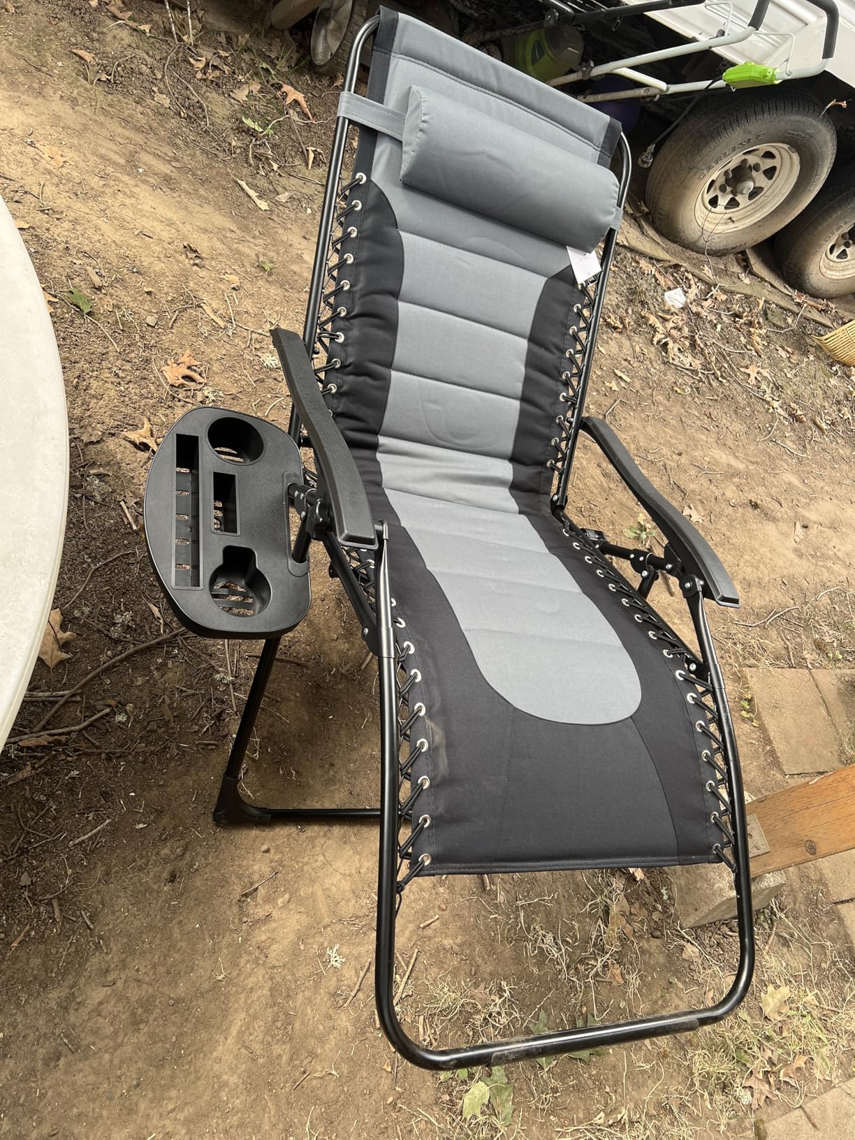Nestl Padded Oversized Zero Gravity Chair, XL Folding Outdoor Lounge Chair | Adjustable Headrest, Cup Holder & Side Tray, Support 330 LBS, Anti Gravity Reclining, For Patio, Camping & Beach, Black/Grey customer photo 2
