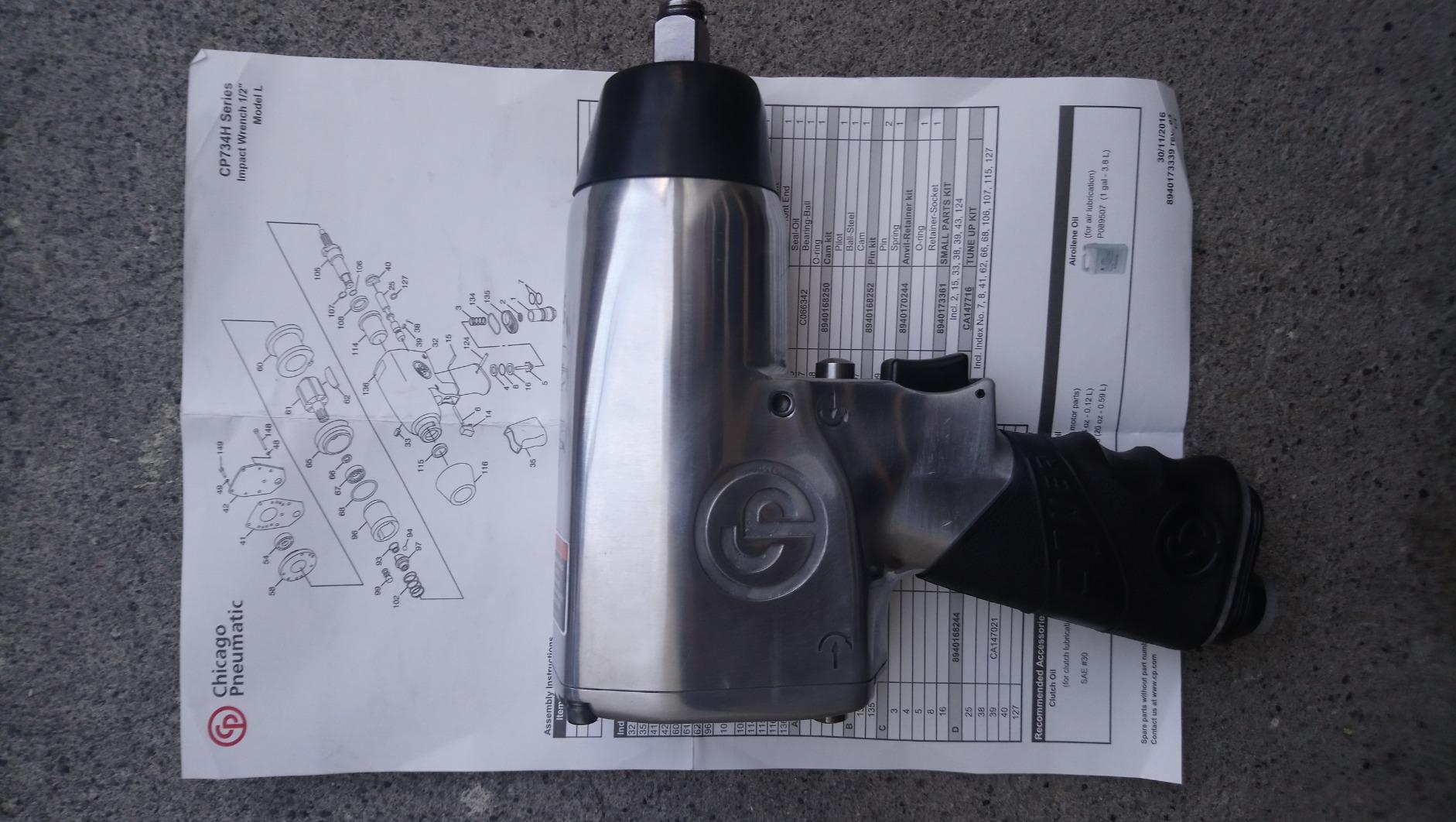 Chicago Pneumatic CP734H - 1/2 Inch Air Impact Wrench, Pistol Handle, Max Torque Reverse Output 425 ft. lbf / 576 Nm, 9,500 RPM, Pin Clutch, Industrial Tool, Automotive customer photo 1