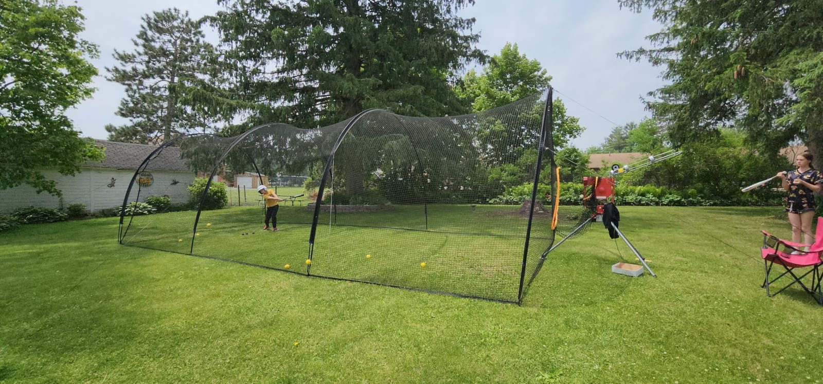 HEATER Sports PowerAlley Baseball & Softball Batting Cage Net & Frame - Heavy-Duty Net with Built-in Pitching Machine Harness for Safety (Machine Not Included) customer photo 1