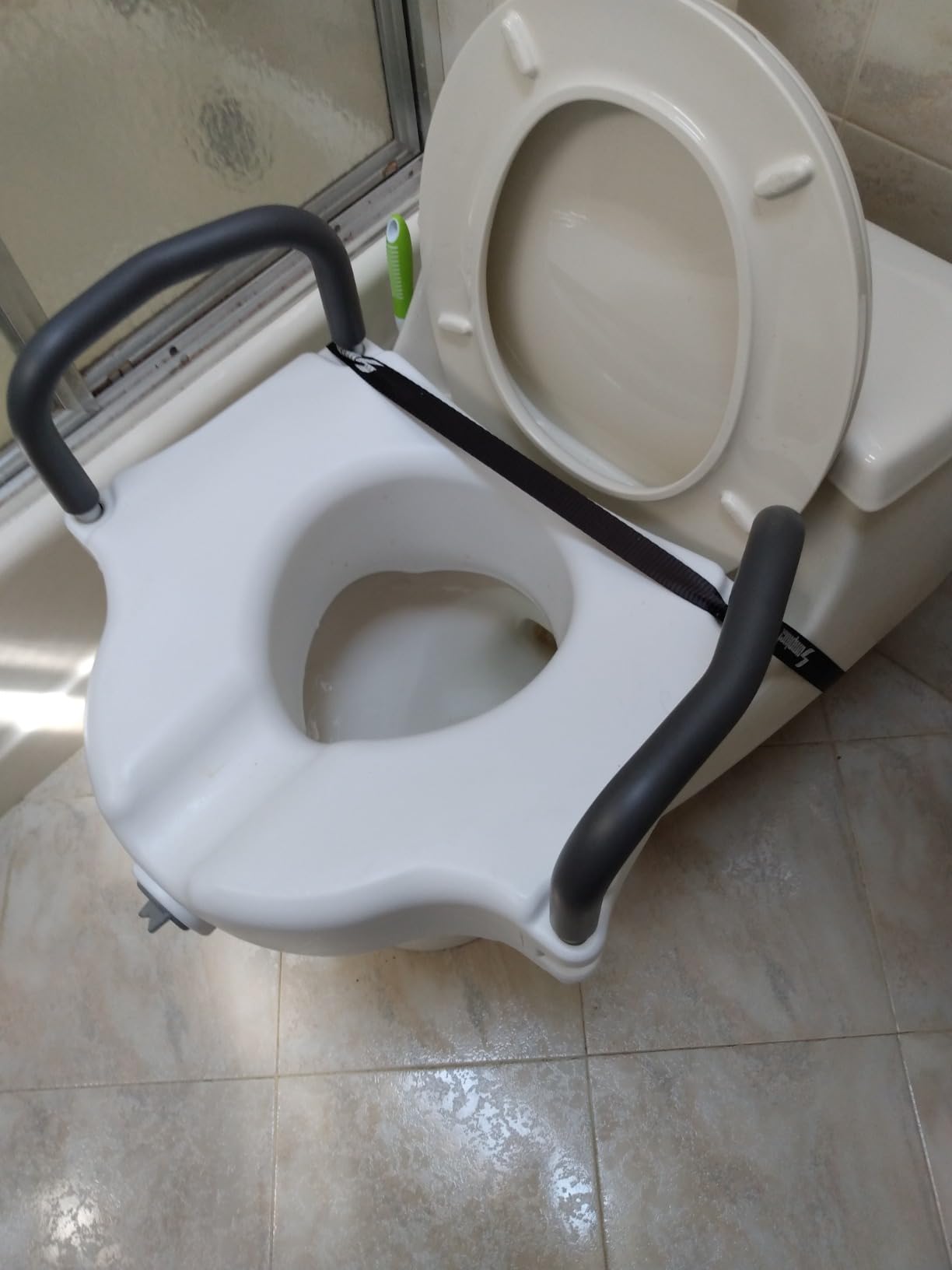 Drive Medical 2-in-1 Raised Toilet Seat with Removable Padded Arms - Elevated Bathroom Safety Support - Secure Locking Attachment - Easy Height Assistance - Durable Construction, Standard Toilets customer photo 1