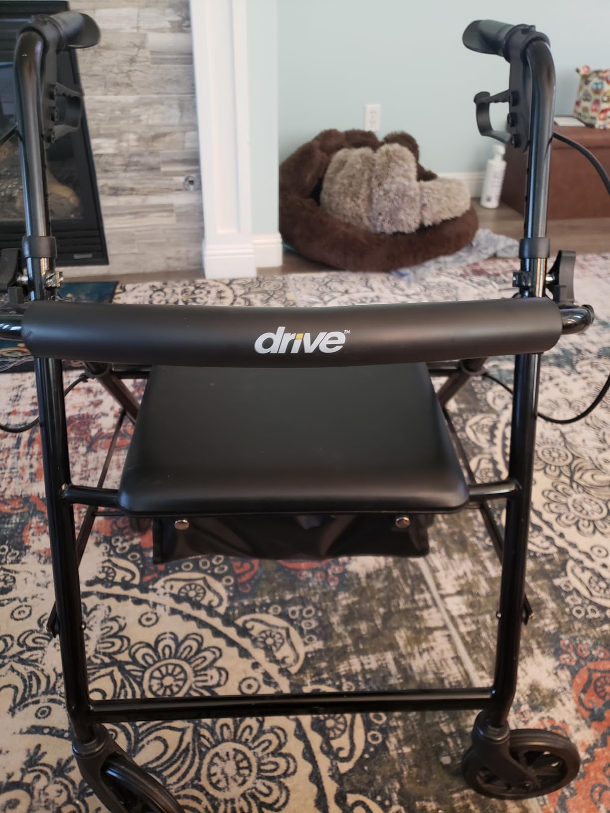 Drive Medical Aluminum Rollator Walker - Fold Up - Padded Seat - 6 Inch Wheels - Lightweight Portable Design - Indoor Outdoor Mobility Aid - Blue customer photo 2