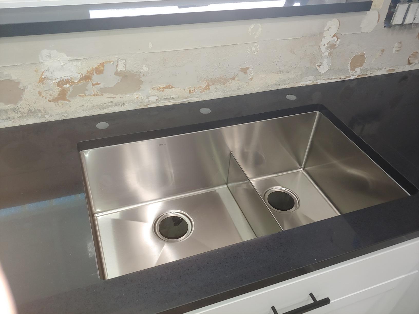 KRAUS Stainless Steel 33 in Double Bowl Undermount Sink KHU103-33 | 16-gauge TRU16 steel, 60/40 double bowl split, rounded corners for easy cleaning, NoiseDefend pads, rear-set drains customer photo 2