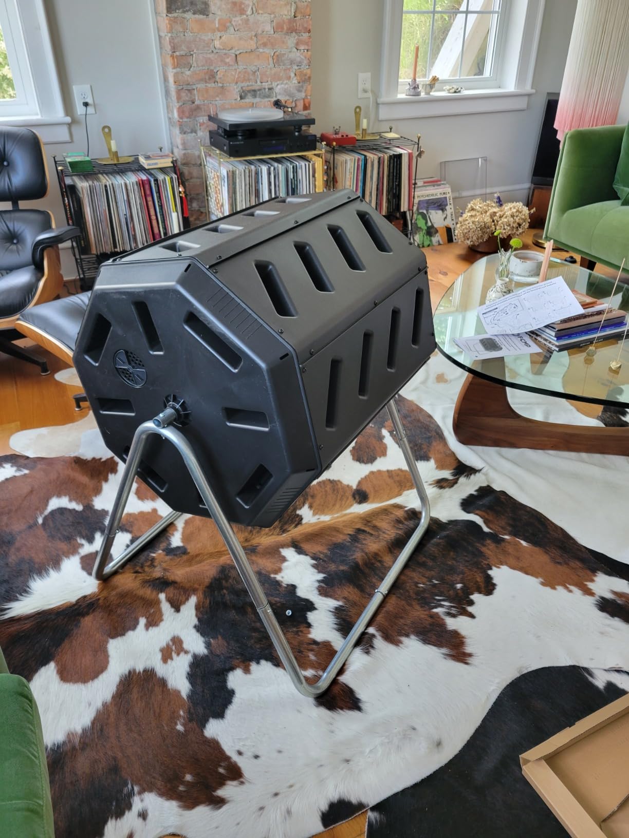 FCMP Outdoor Heavy Duty 37 Gallon 8 Sided Steel Composter, Black | Portable Plastic Dual Chamber Tumbling Composter Outdoor Elevated Rotating Garden Compost Bin customer photo 2