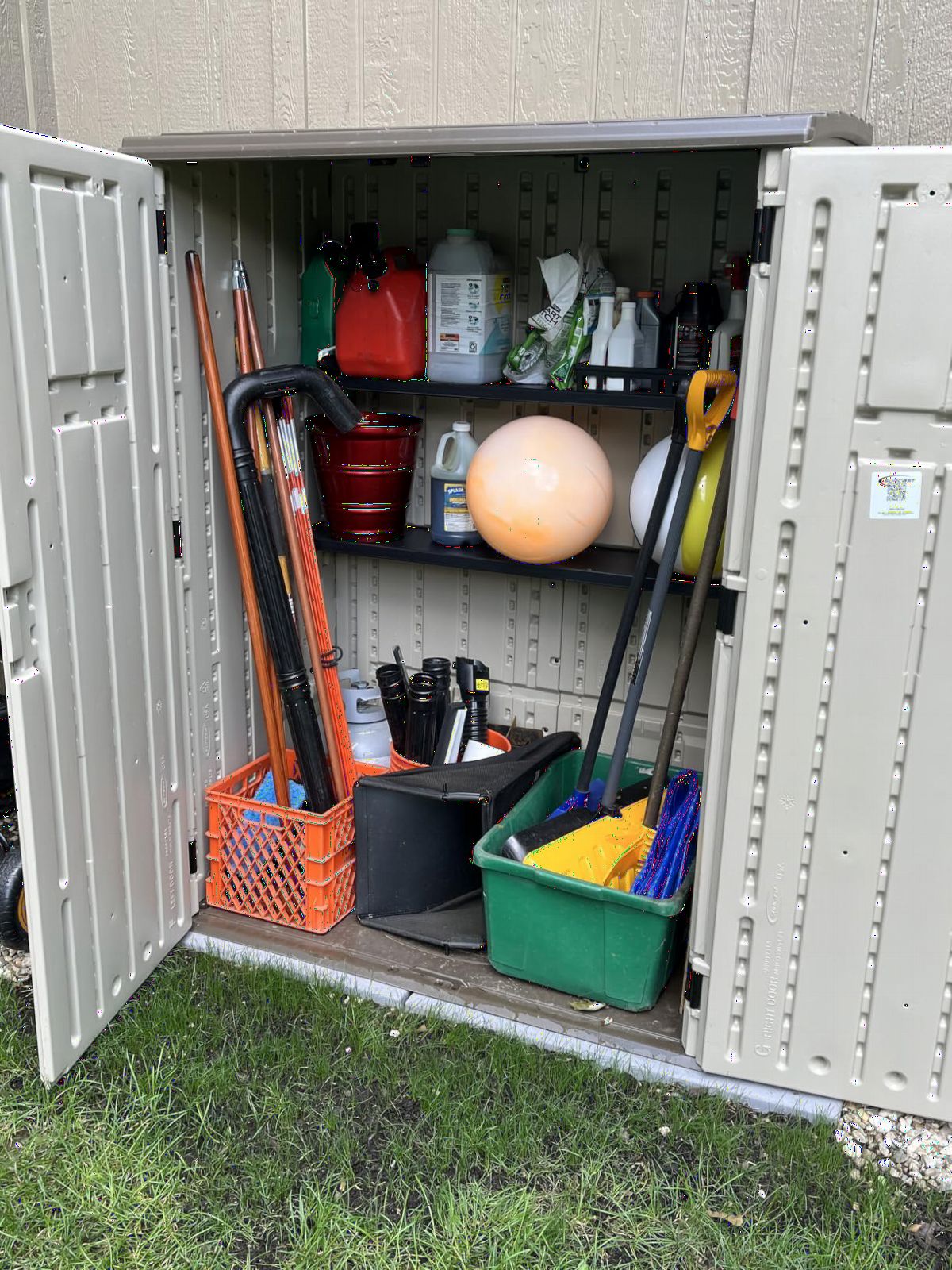 Suncast Outdoor Storage Shed, Water Resistant Resin Vertical Outdoor Storage Cabinet for Patio, Garden Tools, Cushions, & Equipment, Weatherproof Multi-Wall Design, 54 cu. ft., Made in USA customer photo 1