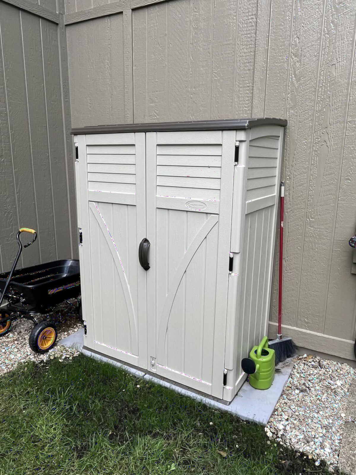 Suncast Outdoor Storage Shed, Water Resistant Resin Vertical Outdoor Storage Cabinet for Patio, Garden Tools, Cushions, & Equipment, Weatherproof Multi-Wall Design, 54 cu. ft., Made in USA customer photo 2
