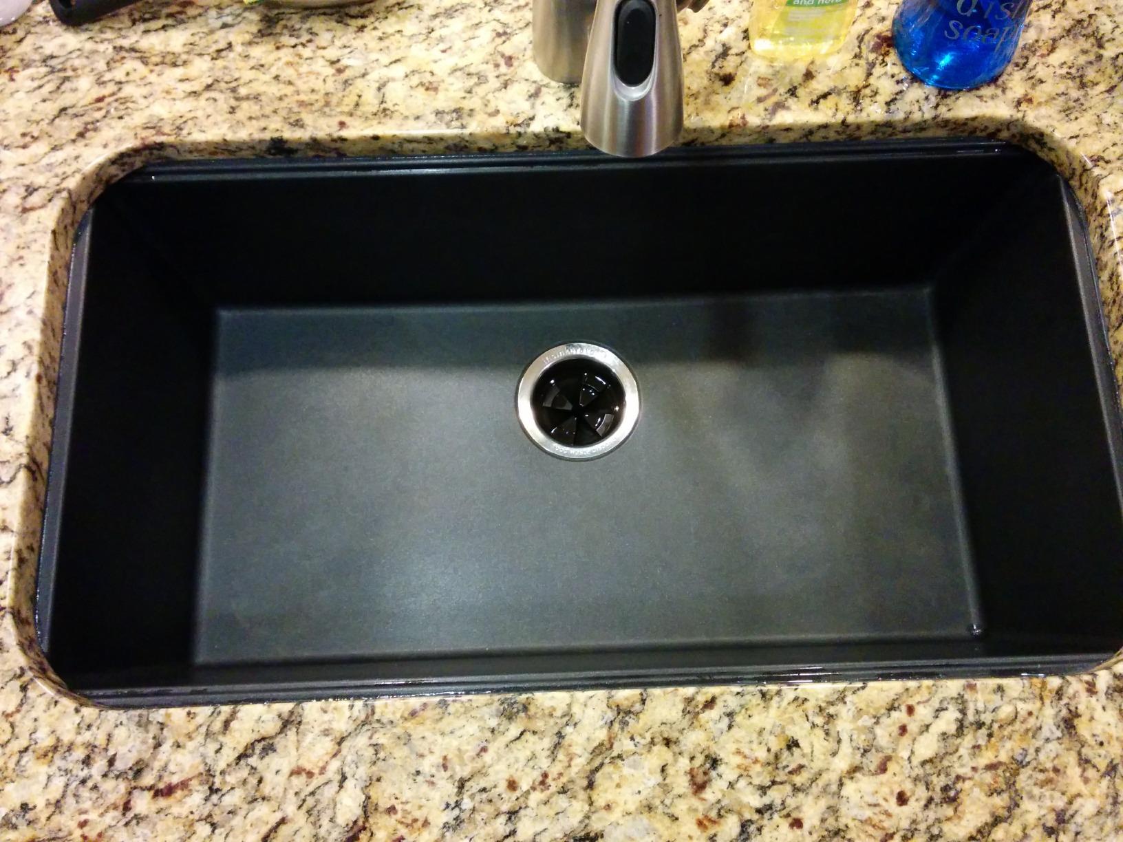 KRAUS Black Onyx 31 in Undermount Granite Kitchen Sink KGU-413B | Quartz composite with metallic particles, heat-safe, non-porous surface resists stains, colored through to resist fading customer photo 2