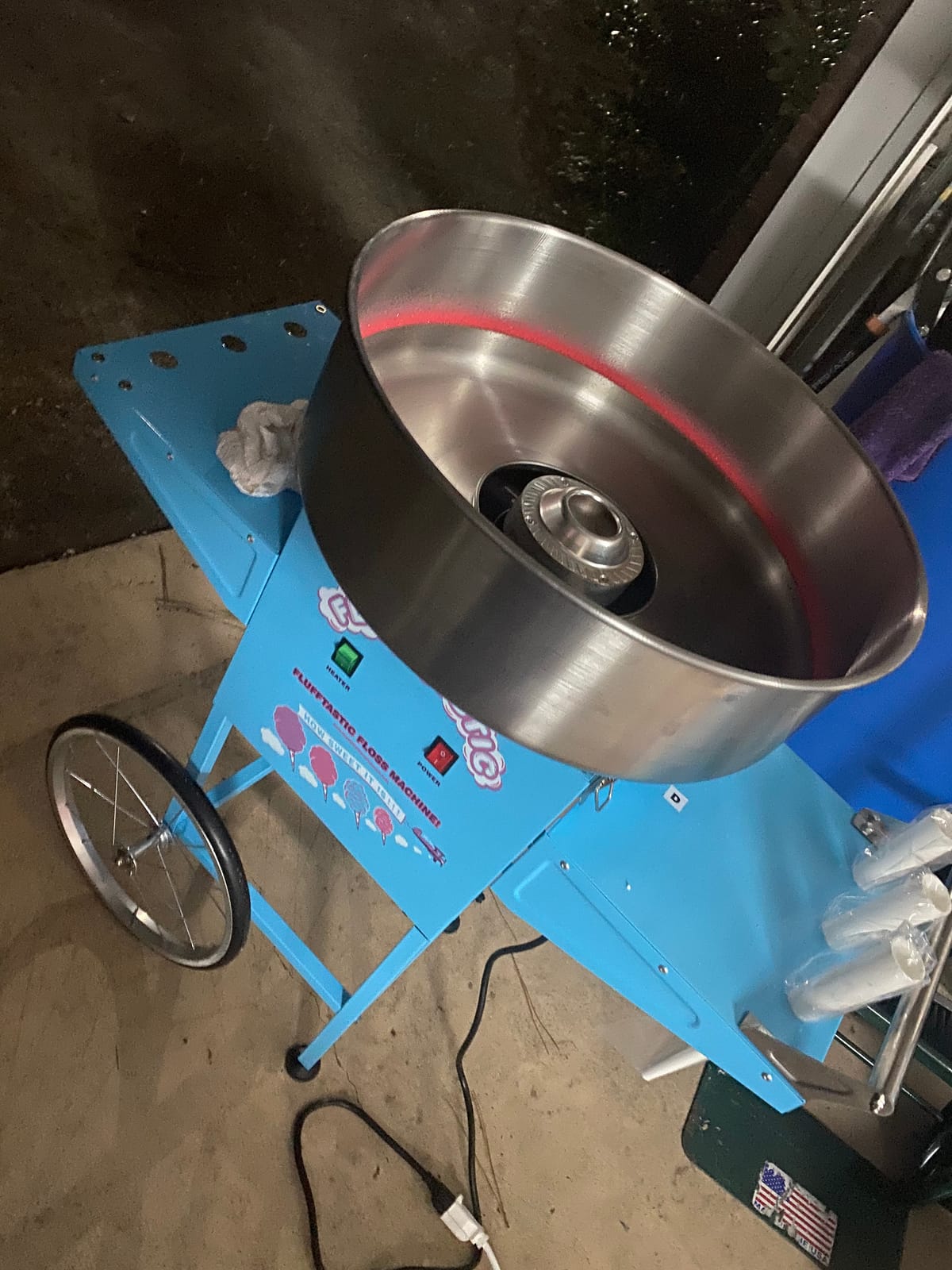 Cotton Candy Machine With Cart - 1000W Flufftastic Floss Maker With Stainless-Steel Pan, Side Trays, And 13in Wheels By Great Northern Popcorn (Blue) customer photo 1