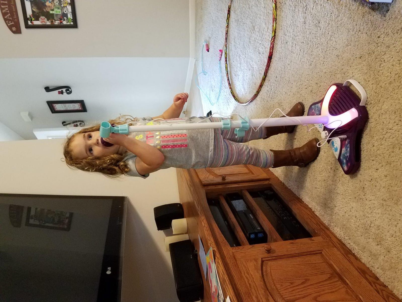 Kids Karaoke Machine, 2 Mics, Adjustable Stand & Lights | AUX Port for Music Sing-Along, Stage Pedals for Fun Sound Effects customer photo 2