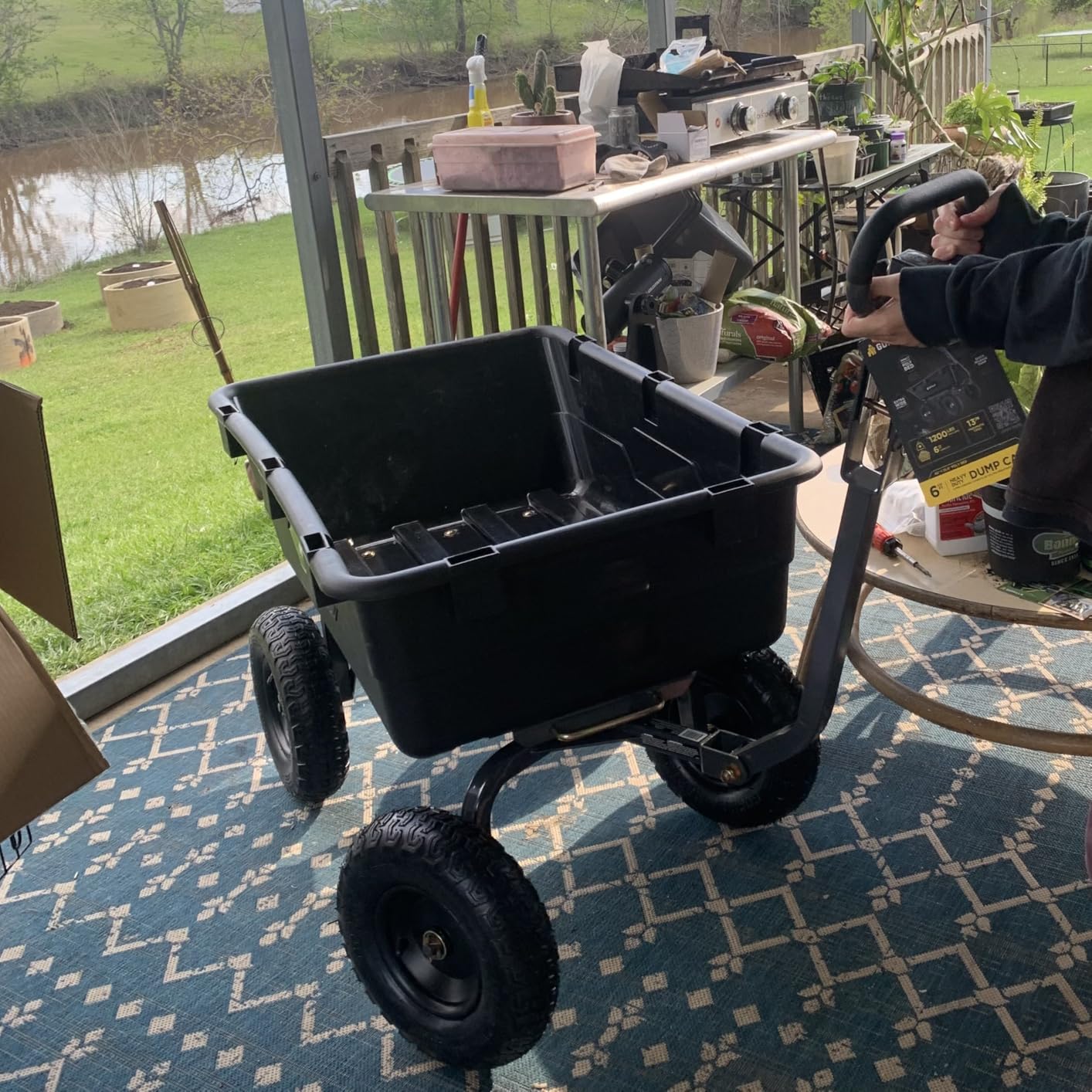 Gorilla Carts Heavy-Duty Poly Yard Dump Cart, 6 Cu Ft Tub, 1200 lb Haul Capacity, Black - Towable Utility Wagon with Quick-Release Dumping & Pneumatic Tires for Landscaping and Gardening customer photo 1