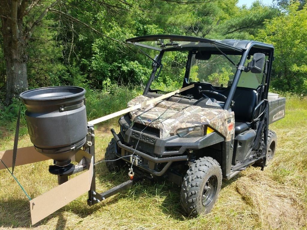 Buyers Products UTVS16 UTV/ATV Broadcast Spreader, 150 lb Capacity, Receiver Hitch Mount, for Salt, Grass, Seed, Fertilizer & Feed, Adjustable Flow Gate, 12V Motor, Poly Hopper w/ Lid, All-Season Use customer photo 1