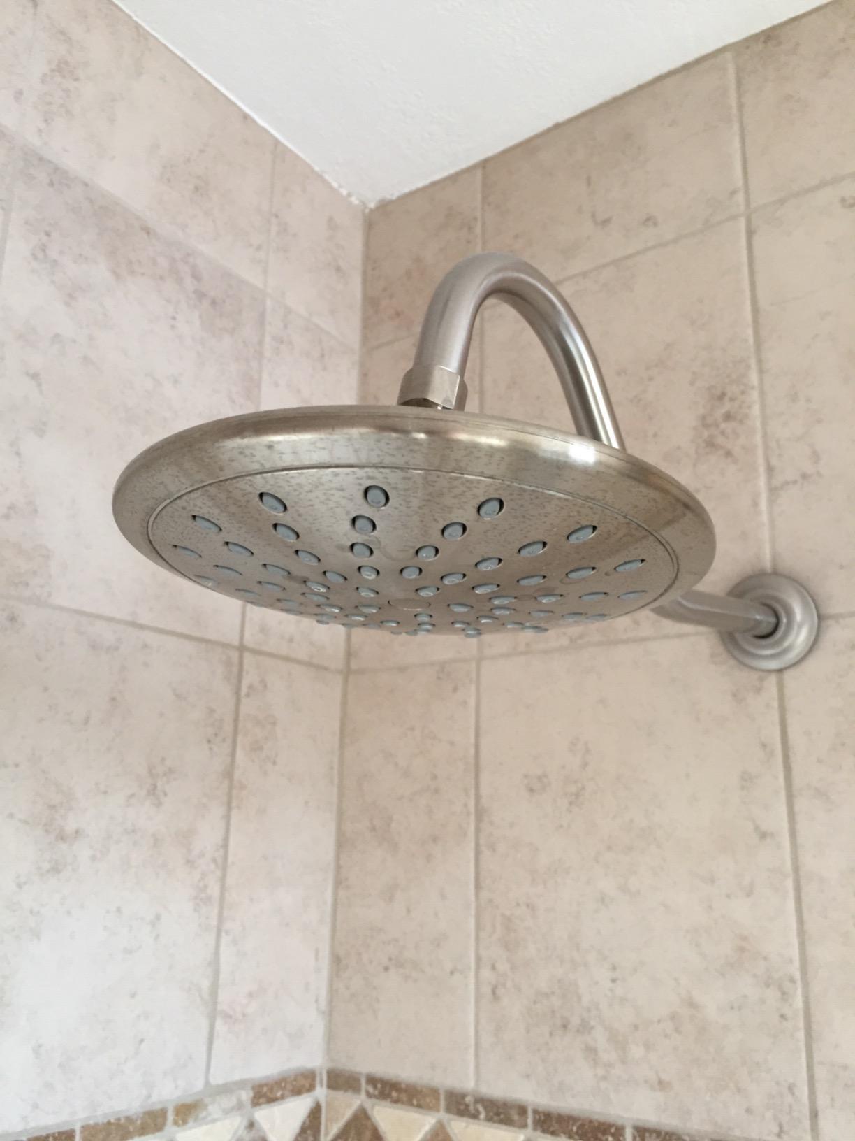 Moen Brushed Nickel 8-Inch Fixed Single Function Round Wide Rainshower Showerhead, 2.5 GPM, 6345BN customer photo 2