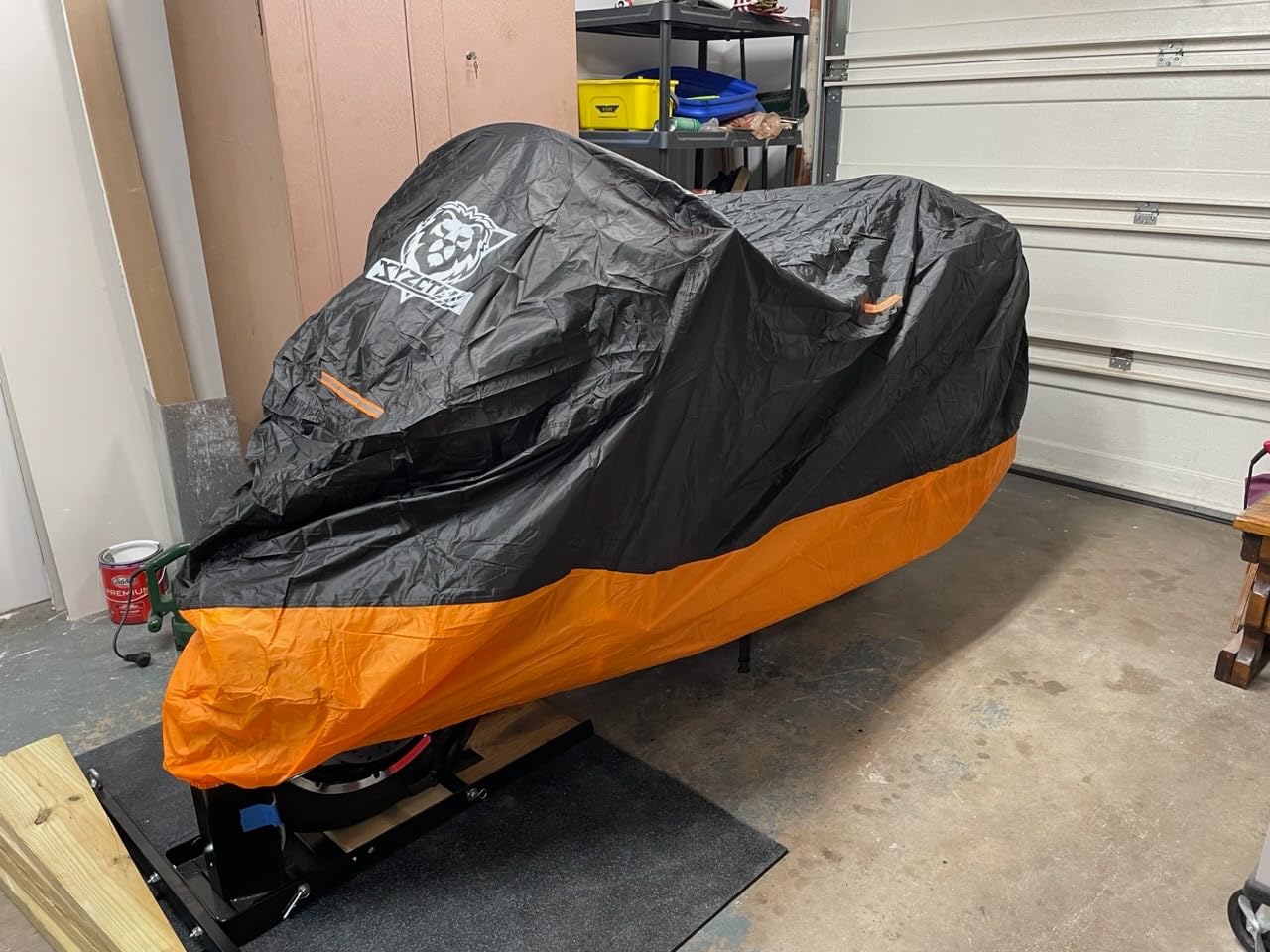 XYZCTEM Motorcycle Cover - All Season Waterproof Outdoor Protection | Fits up to 104 Inch Tour Bikes, Choppers and Cruisers - Protect Against Dust, Debris, Rain and Weather (Black & Orange) customer photo 2