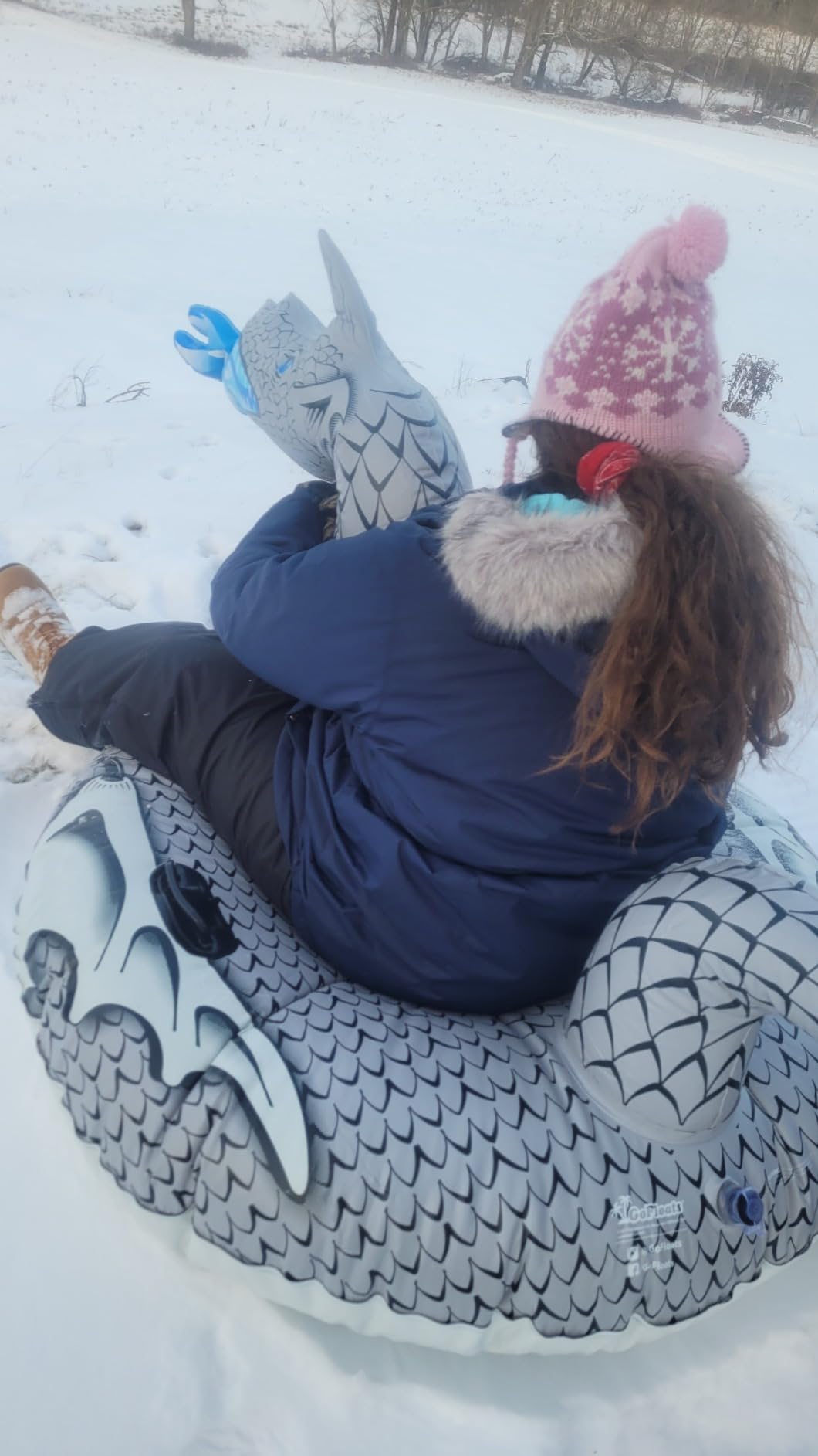 GoFloats Winter Snow Tube - Inflatable Sled for Kids and Adults (Choose from Unicorn, Disney's Frozen, Ice Dragon, Polar Bear, Penguin, Flamingo) customer photo 1