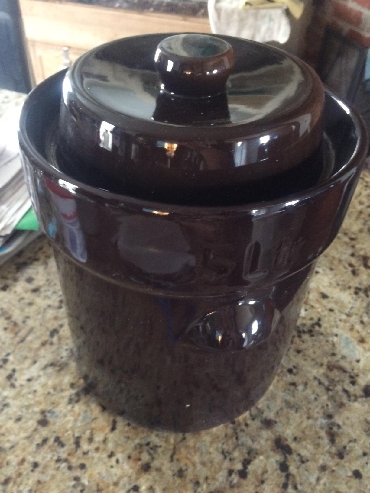 Fermentation Crock 1 Gallon - Sauerkraut Crock with Lid, Weights & Pounder | Ceramic Fermenting Crock Kit for Pickling Cabbage Kimchi Vegetables - 4 Liter Fermentation Jar - Stoneware Pickle Pot customer photo 2