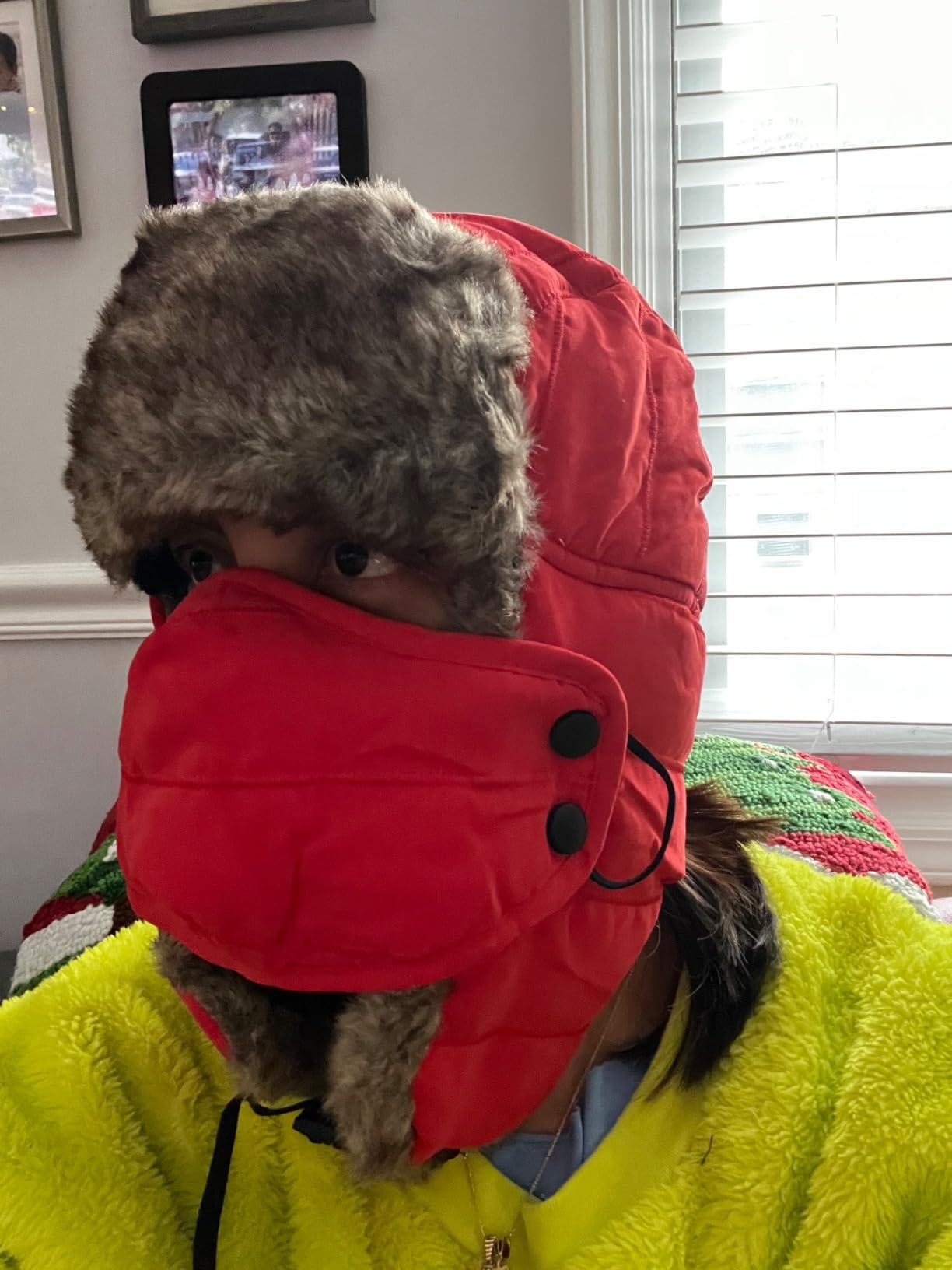 Men's Trooper Trapper Hat Warm Winter Hats with Removable Face Mask Earflaps Faux Fur Hunting Outdoor Hat customer photo 2