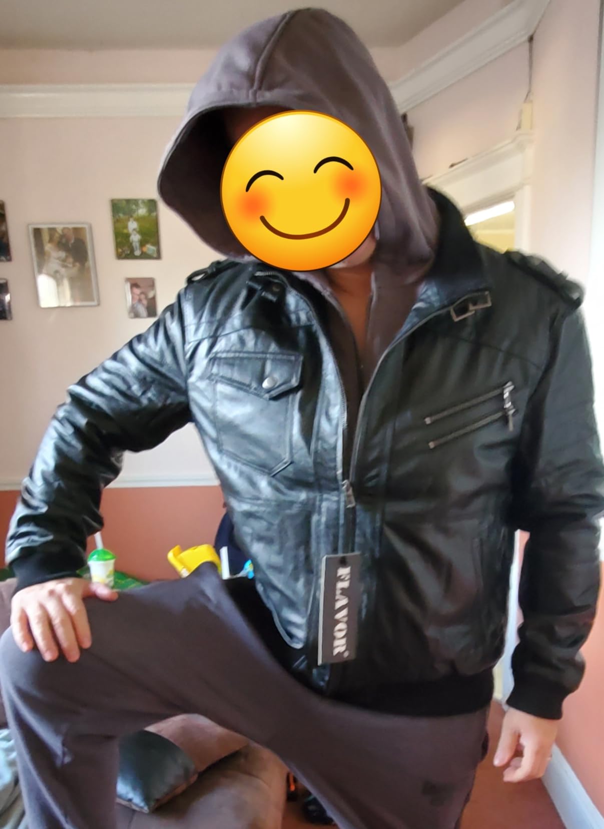 FLAVOR Men Brown Leather Motorcycle Jacket with Removable Hood | Genuine Leather, Windproof, Multi Pockets, Moto Biker Jacket Men customer photo 2