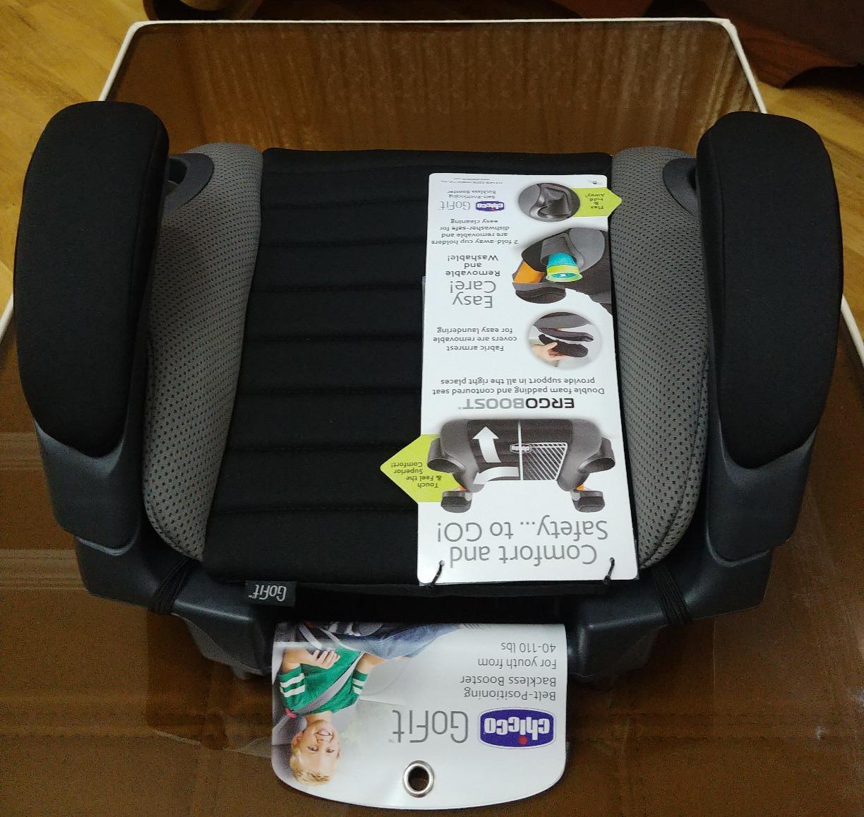 Chicco GoFit Backless Booster Car Seat, Portable Travel Seat, No Latch | Shark/Black, 40-110 lbs., Ages 4+, ErgoBoost Contoured Toddler Car Seat, Washable Pad, 2 Cup Holders, Carry Handle customer photo 1