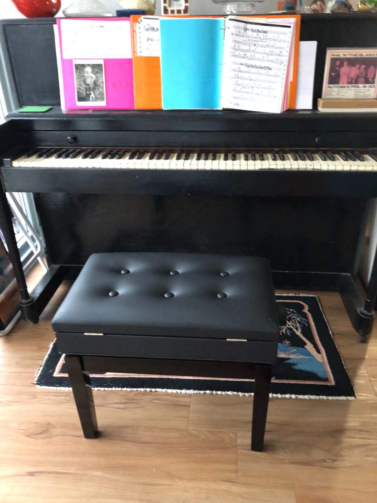SONGMICS Adjustable Piano Bench with Padded Cushion and Storage Compartment | Tufted Piano Chair Seat, Vanity Stool, 21.6 x 13.2 x 18.5 Inches, Black, MARY Collection ULPB57H customer photo 1