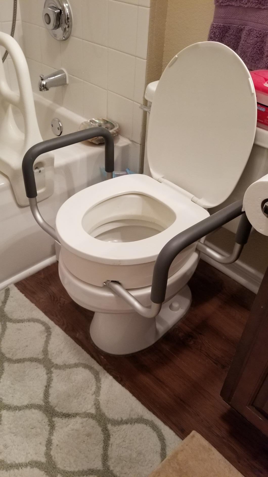 Vive Raised Toilet Seat Riser for Seniors (with Handles) - Handicap Rail Grab Bar Seat for Over Toilet - Elevated Safety for Elderly, Disabled, Medical - Elongated customer photo 1