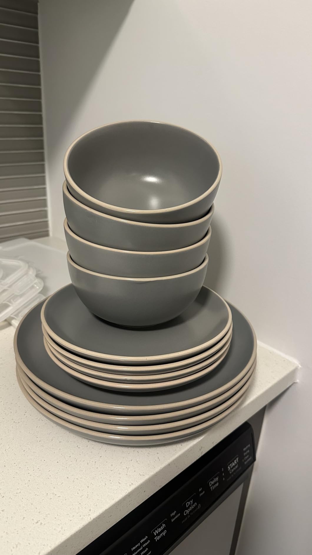 Gibson Home Rockaway 12-Piece Stoneware Dinnerware Set, Matte Finish, Service for 4, Modern Ceramic Plates and Bowls, Microwave & Dishwasher Safe - Soft Gray customer photo 1