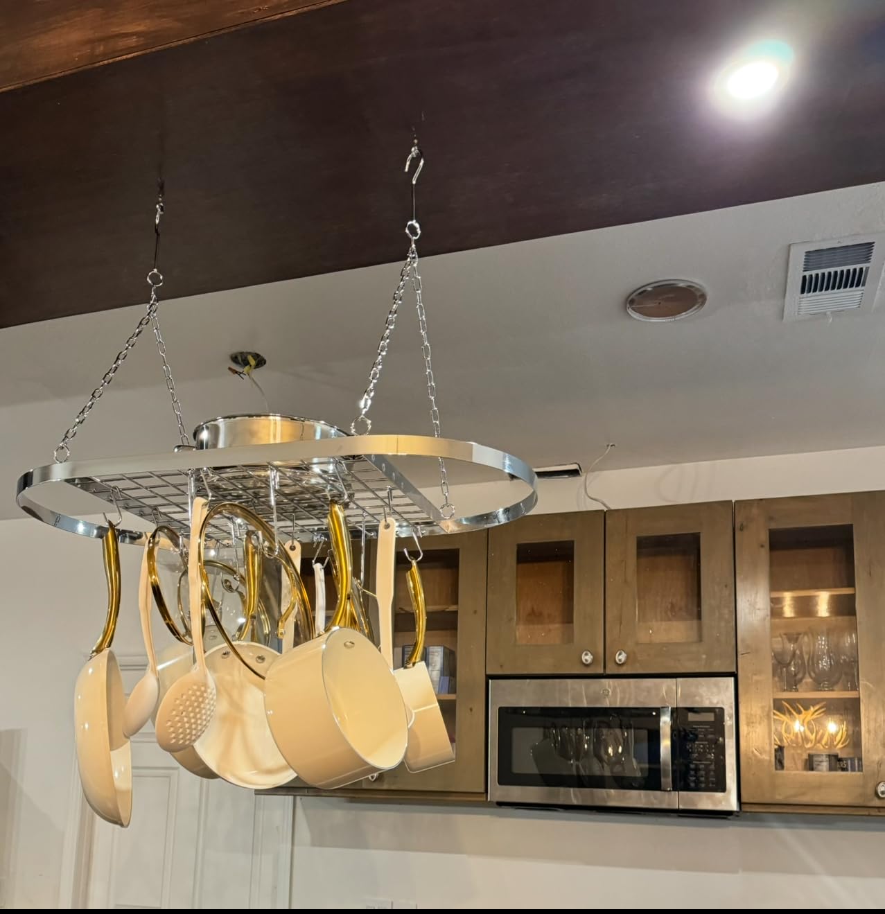 Sorbus Pot and Pan Rack for Ceiling with Hooks - Decorative Oval Mounted Storage Rack, Hanging Black customer photo 2