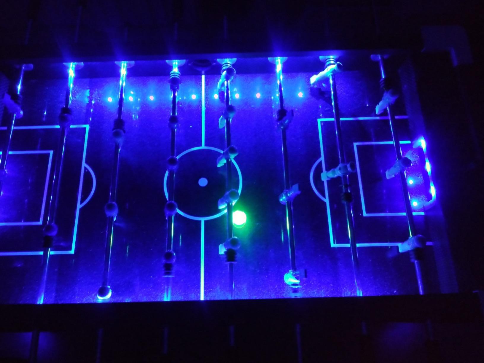 Atomic Azure LED Foosball Table - Light Up Arcade Style Table with In-Rail LED Lighting, Music, Electronic Scoring, Glow Foosball, 47