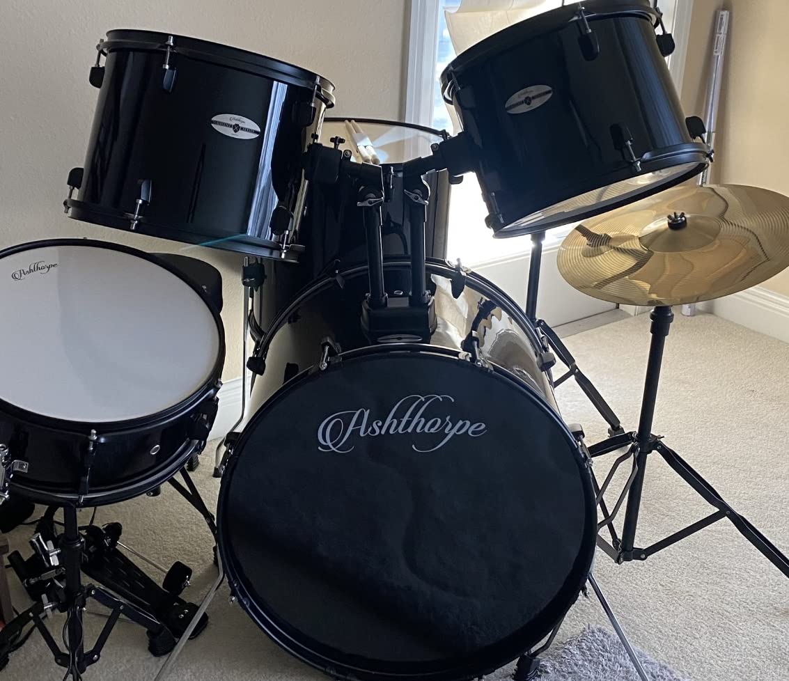 Ashthorpe 5-Piece Complete Full Size Adult Drum Set with Remo Batter Heads - Red customer photo 2