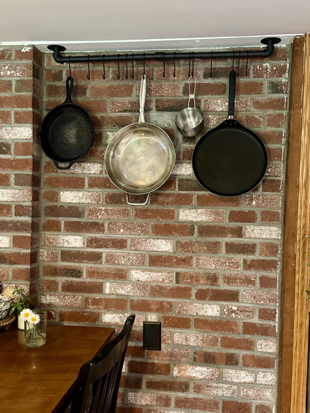 OROPY 38'' Pot Rack Wall Mounted, Iron Pipe Hanging Pot Rack, 14 S Hooks | Industrial Utensils Kitchen Hanging Rail, Pot and Pan Organizer, Pot Lid Organizer, Black customer photo 1
