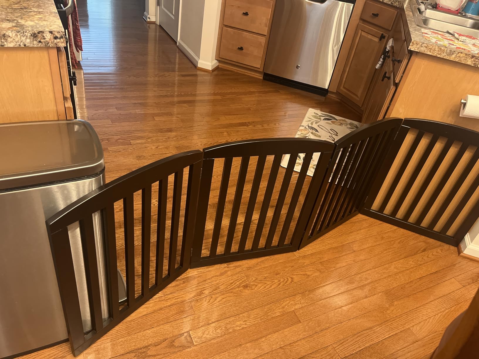 PAWLAND Wooden Freestanding Foldable Pet Gate for Dogs, 24 Inch H, 4 Panels | Dog Gate for Doorway, Stairs, the House, Step Over Fence, Extra Wide, Room Divider, Front Door, Hallway, Espresso customer photo 2