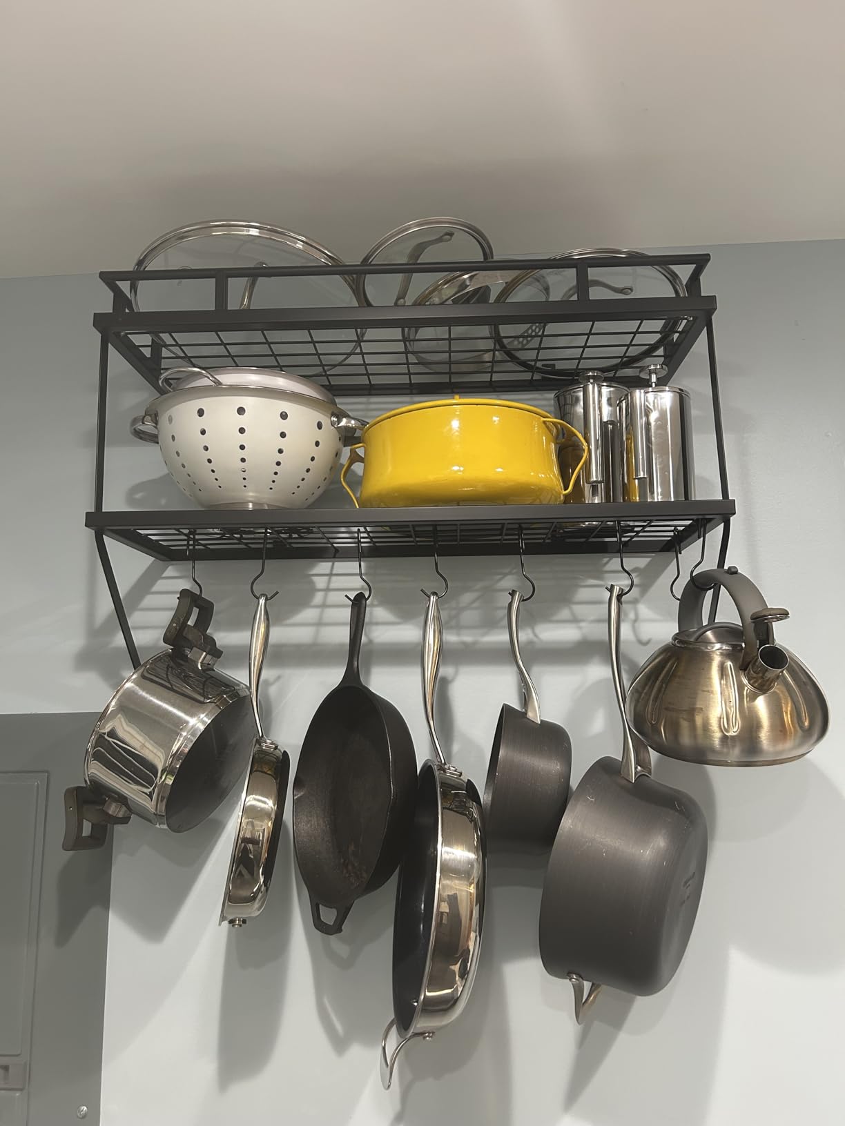 KES 30-Inch Kitchen Pot Rack - Mounted Hanging Rack for Kitchen Storage and Organization - Matte Black 2-Tier Wall Shelf with Guard Rail for Pots and Pans Organizer with 12 Hooks - KUR215S75B-BK customer photo 1